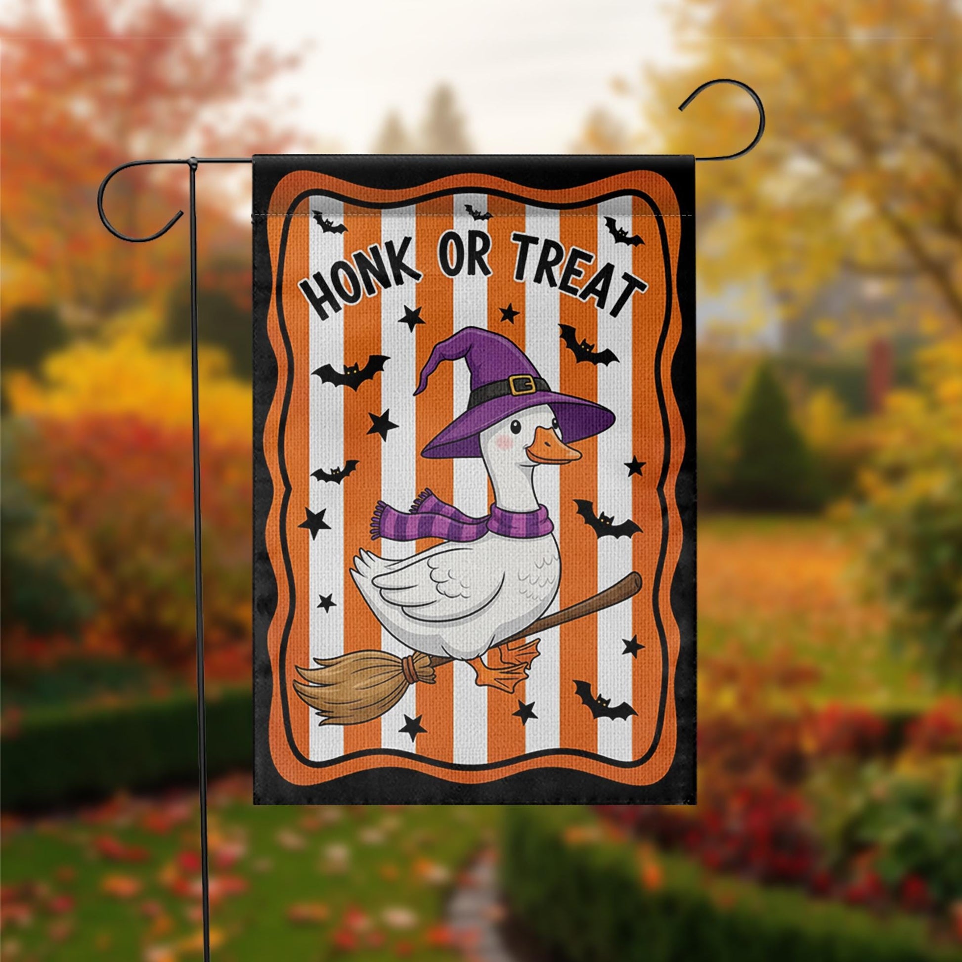 Honk or Treat Halloween Garden Flag – Funny Witch Goose Yard Decor, Cute Farm Animal Spooky Outdoor Sign