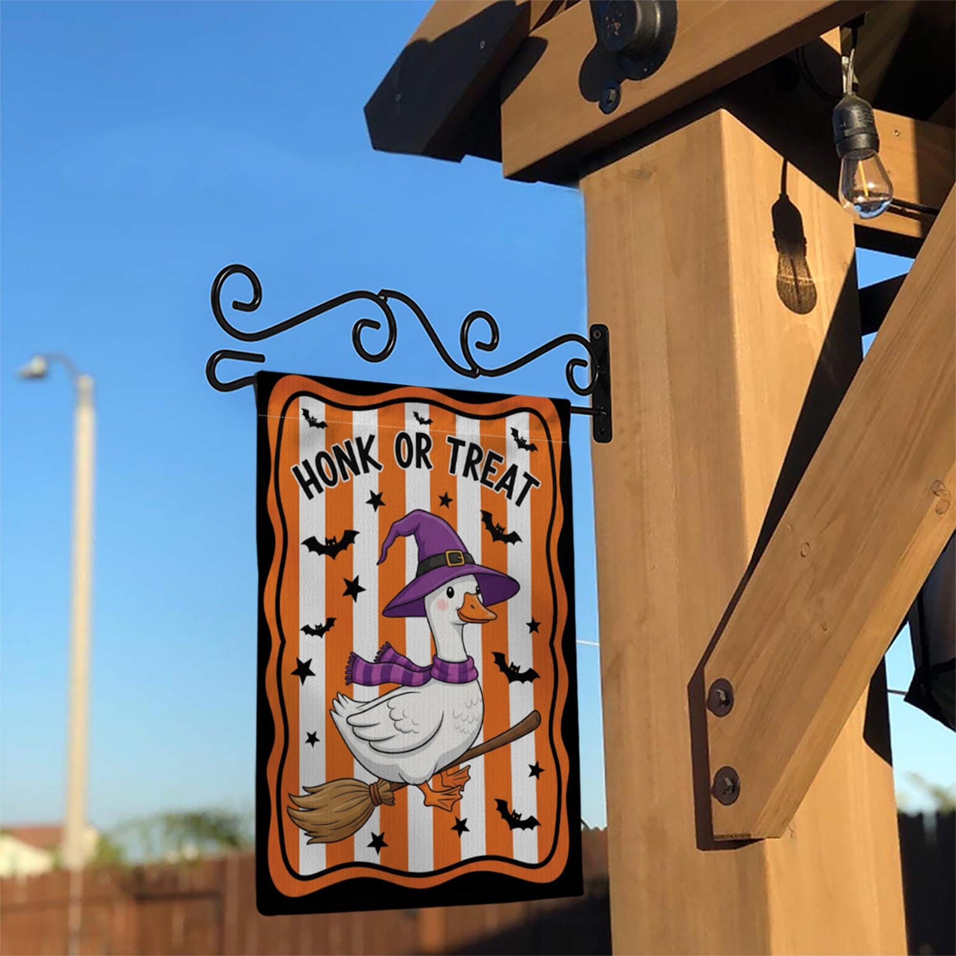 Honk or Treat Halloween Garden Flag – Funny Witch Goose Yard Decor, Cute Farm Animal Spooky Outdoor Sign