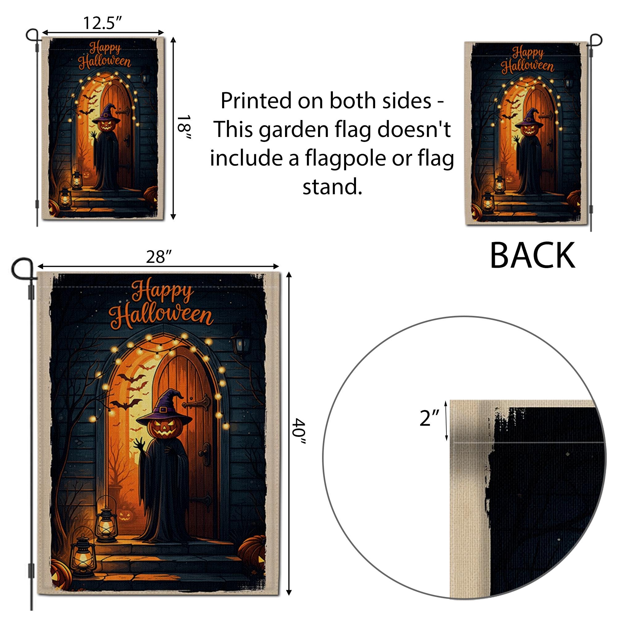 Happy Halloween Garden Flag – Pumpkin Head Witch Porch Decor, Spooky Lantern Fall Yard Sign with Gothic Door