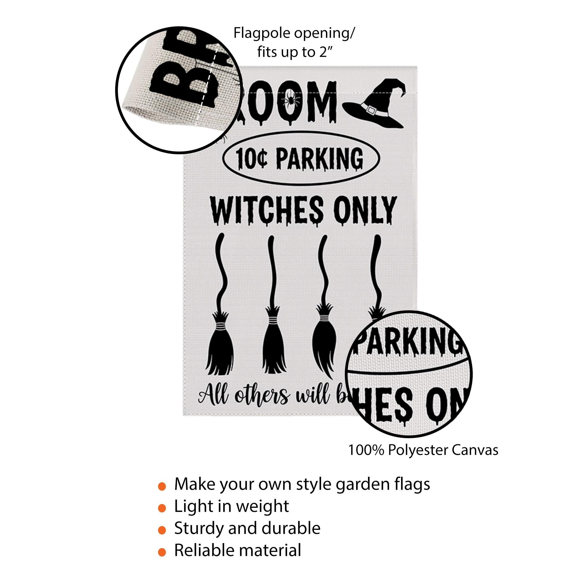 Witches Only Broom Parking Garden Flag – Funny Halloween Yard Decor, Toad Warning Witch Sign for Outdoor Display