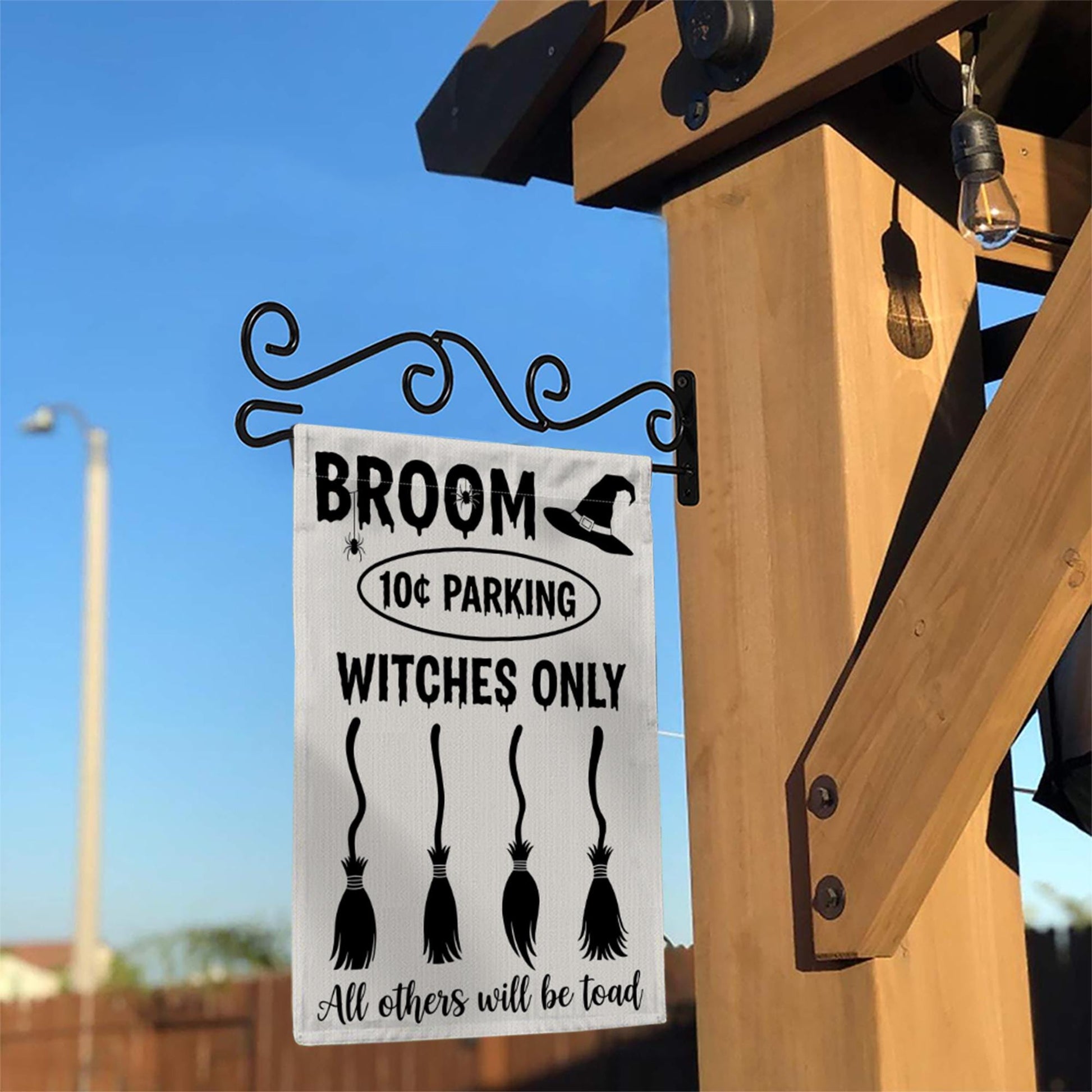 Witches Only Broom Parking Garden Flag – Funny Halloween Yard Decor, Toad Warning Witch Sign for Outdoor Display