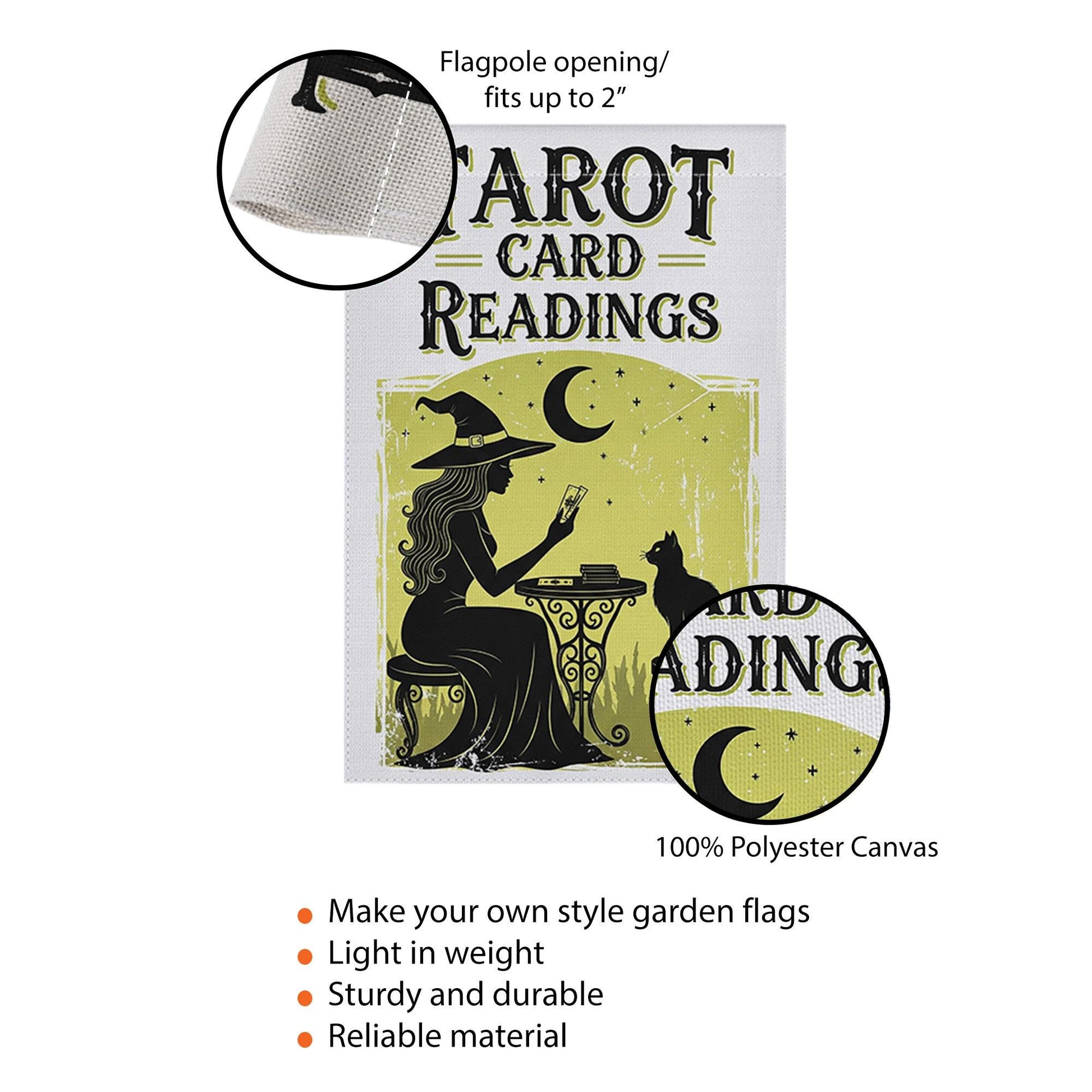 Tarot Card Readings Garden Flag – Witch Moon Cat Mystical Outdoor Decor, Halloween Fortune Sign