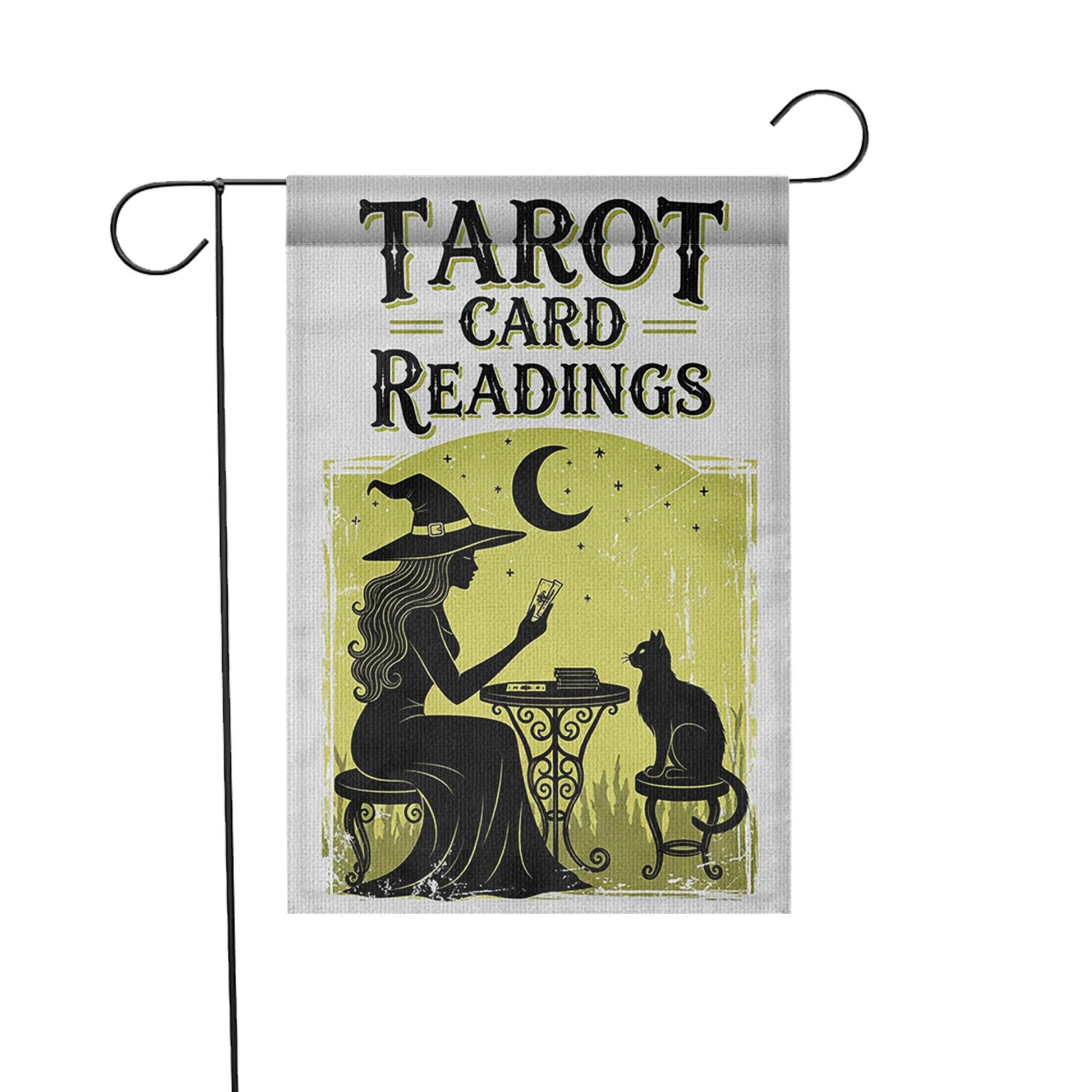 Tarot Card Readings Garden Flag – Witch Moon Cat Mystical Outdoor Decor, Halloween Fortune Sign