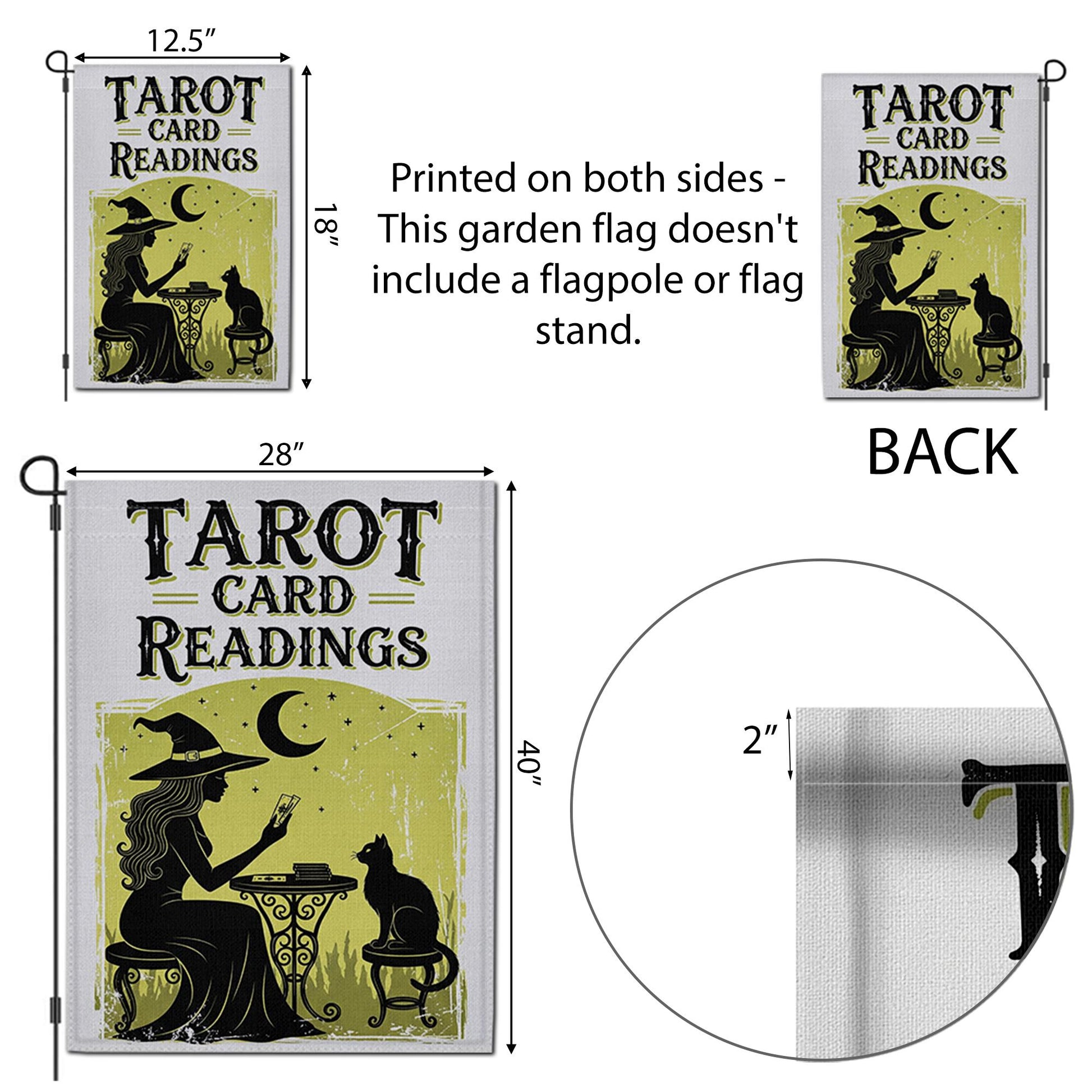 Tarot Card Readings Garden Flag – Witch Moon Cat Mystical Outdoor Decor, Halloween Fortune Sign