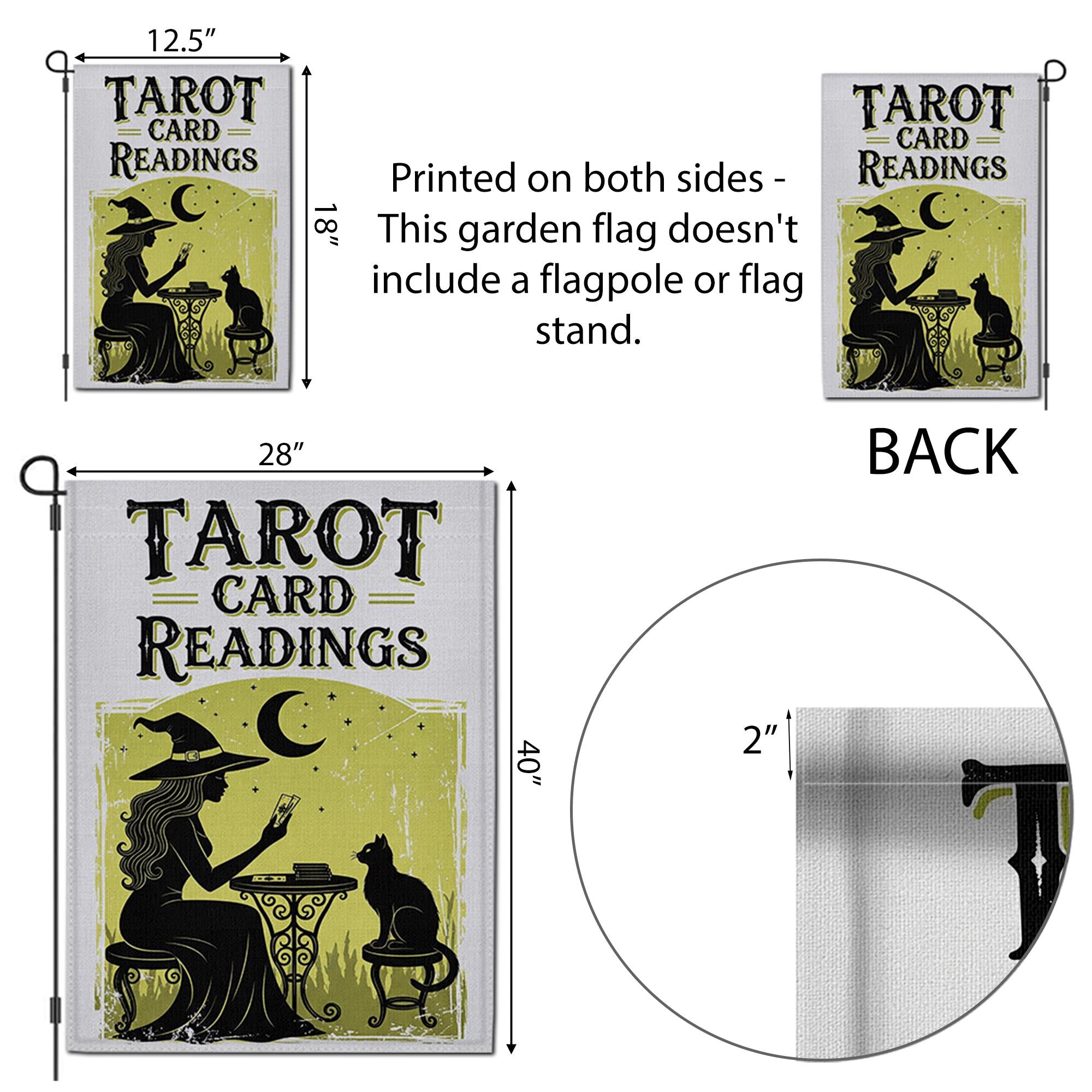 Tarot Card Readings Garden Flag – Witch Moon Cat Mystical Outdoor Decor, Halloween Fortune Sign