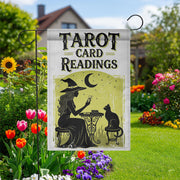 Tarot Card Readings Garden Flag – Witch Moon Cat Mystical Outdoor Decor, Halloween Fortune Sign