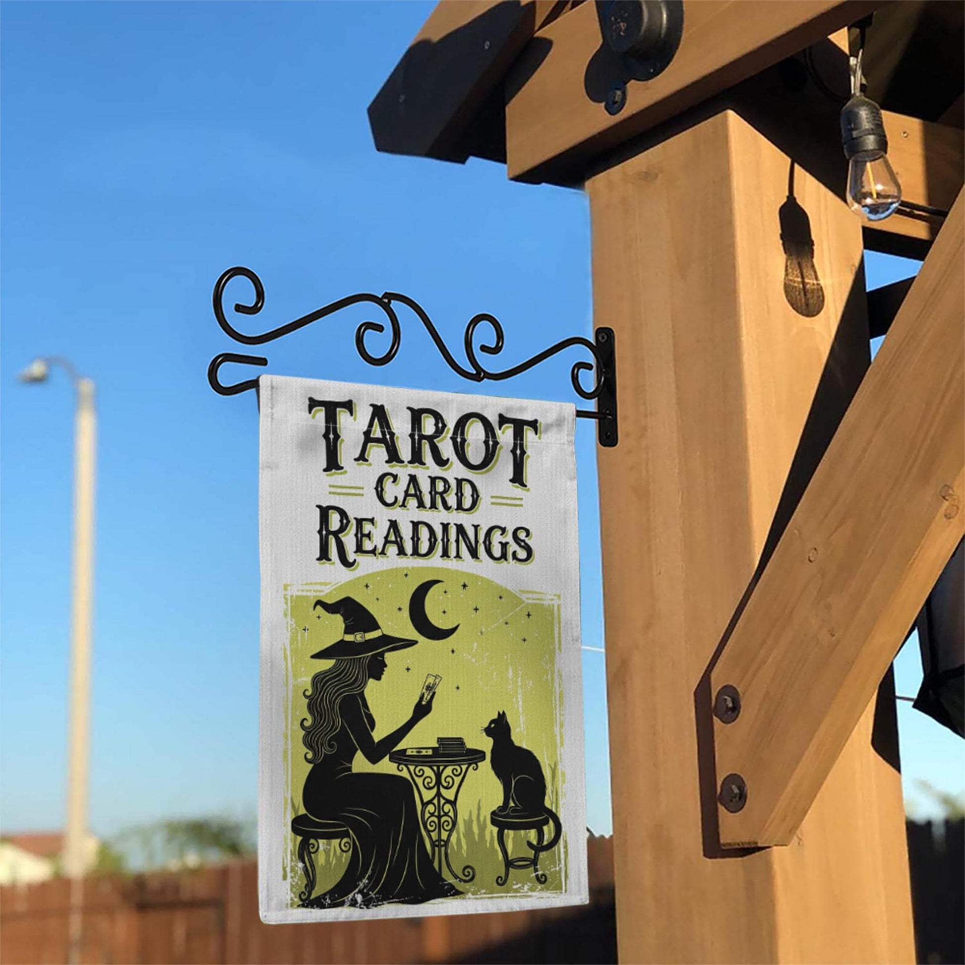 Tarot Card Readings Garden Flag – Witch Moon Cat Mystical Outdoor Decor, Halloween Fortune Sign