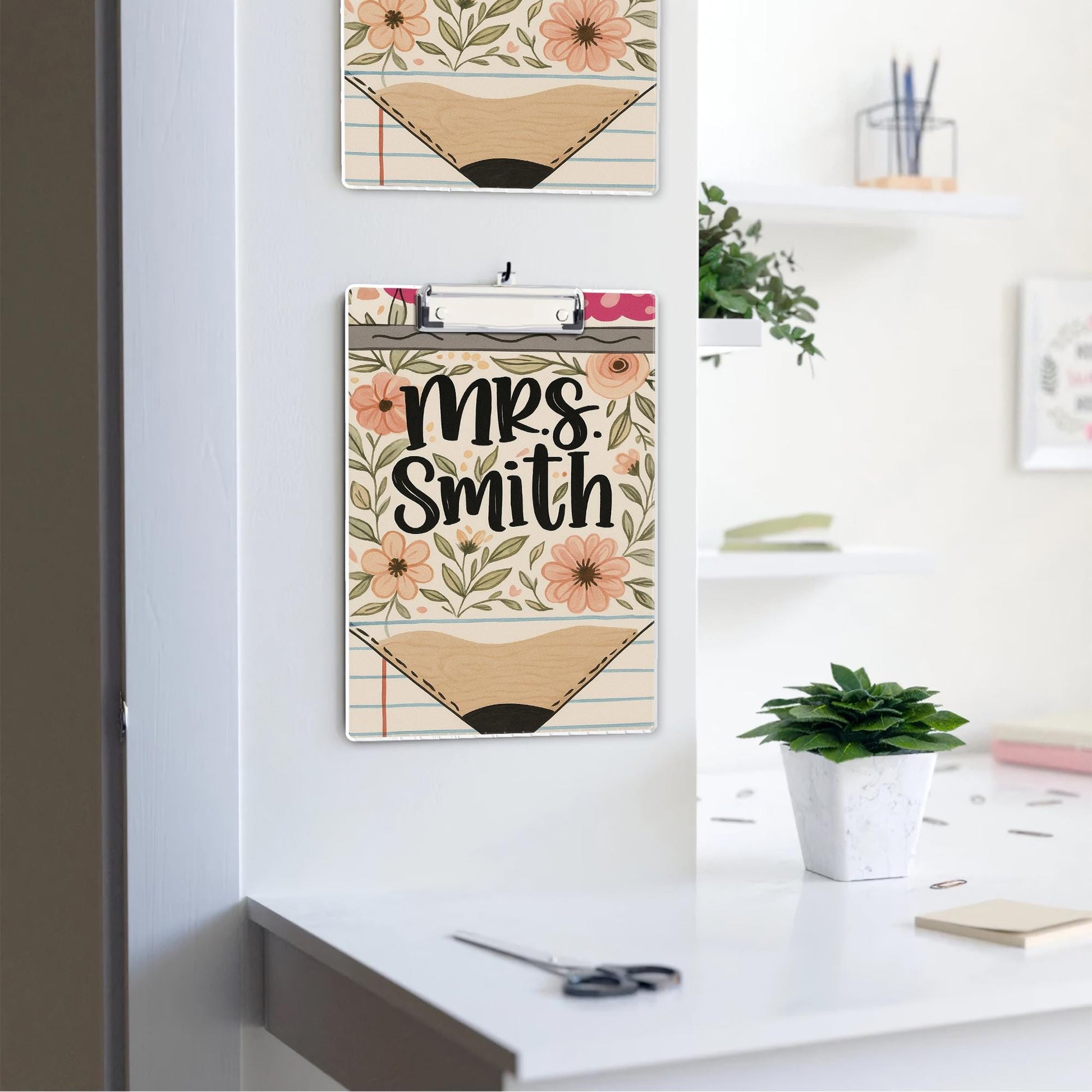 Custom Floral Teacher Clipboard, Personalized Name Clipboard for Classroom, Cute School Supply Gift for Educators and Staff