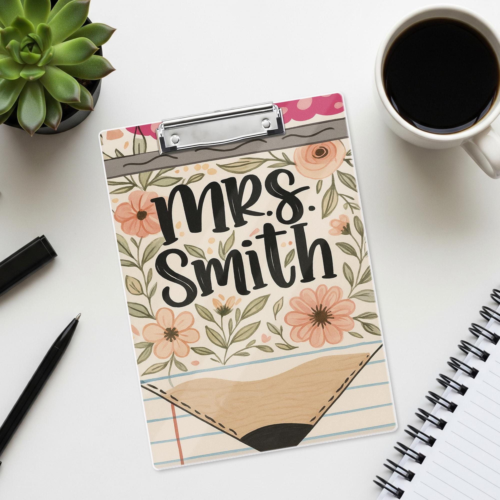 Custom Floral Teacher Clipboard, Personalized Name Clipboard for Classroom, Cute School Supply Gift for Educators and Staff