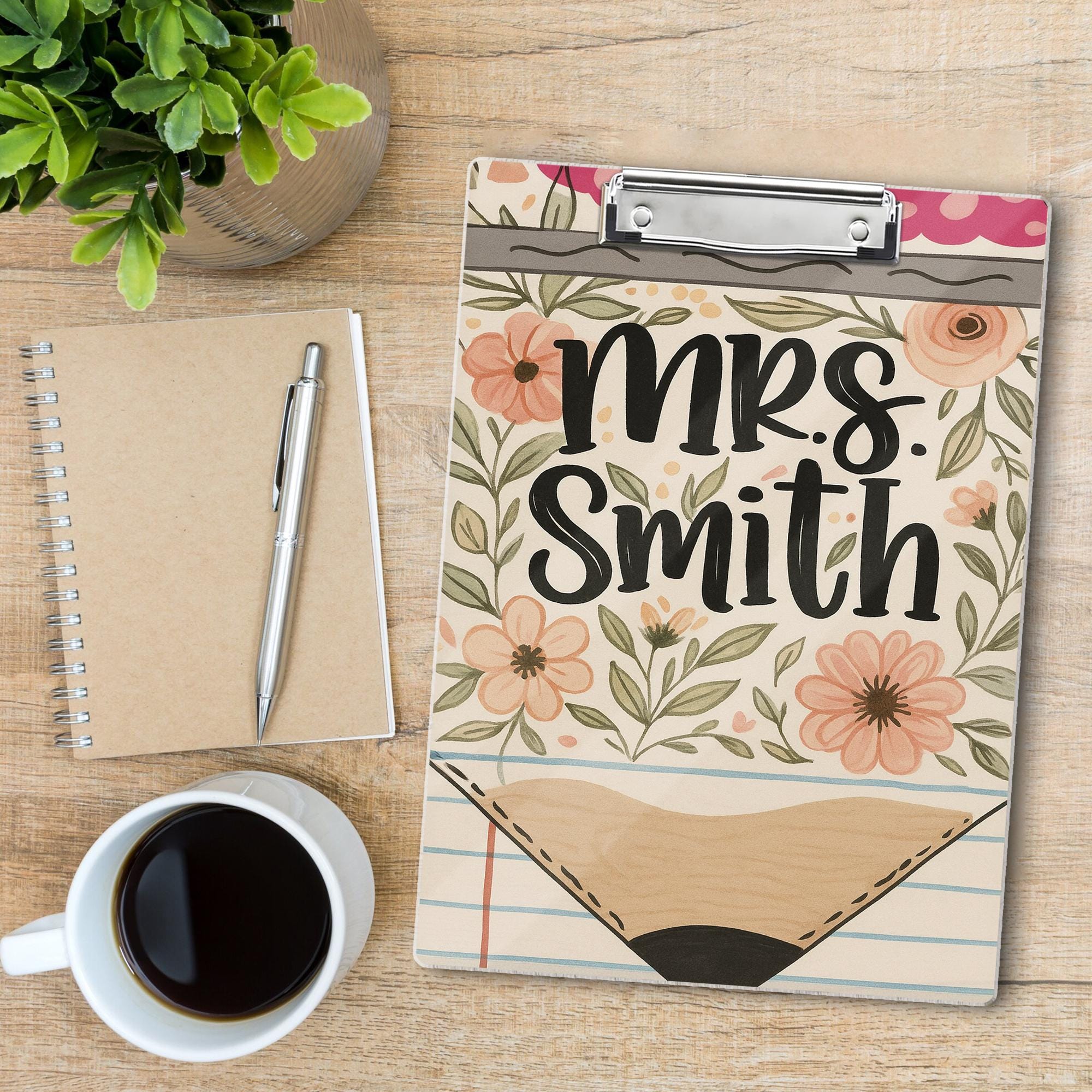 Custom Floral Teacher Clipboard, Personalized Name Clipboard for Classroom, Cute School Supply Gift for Educators and Staff