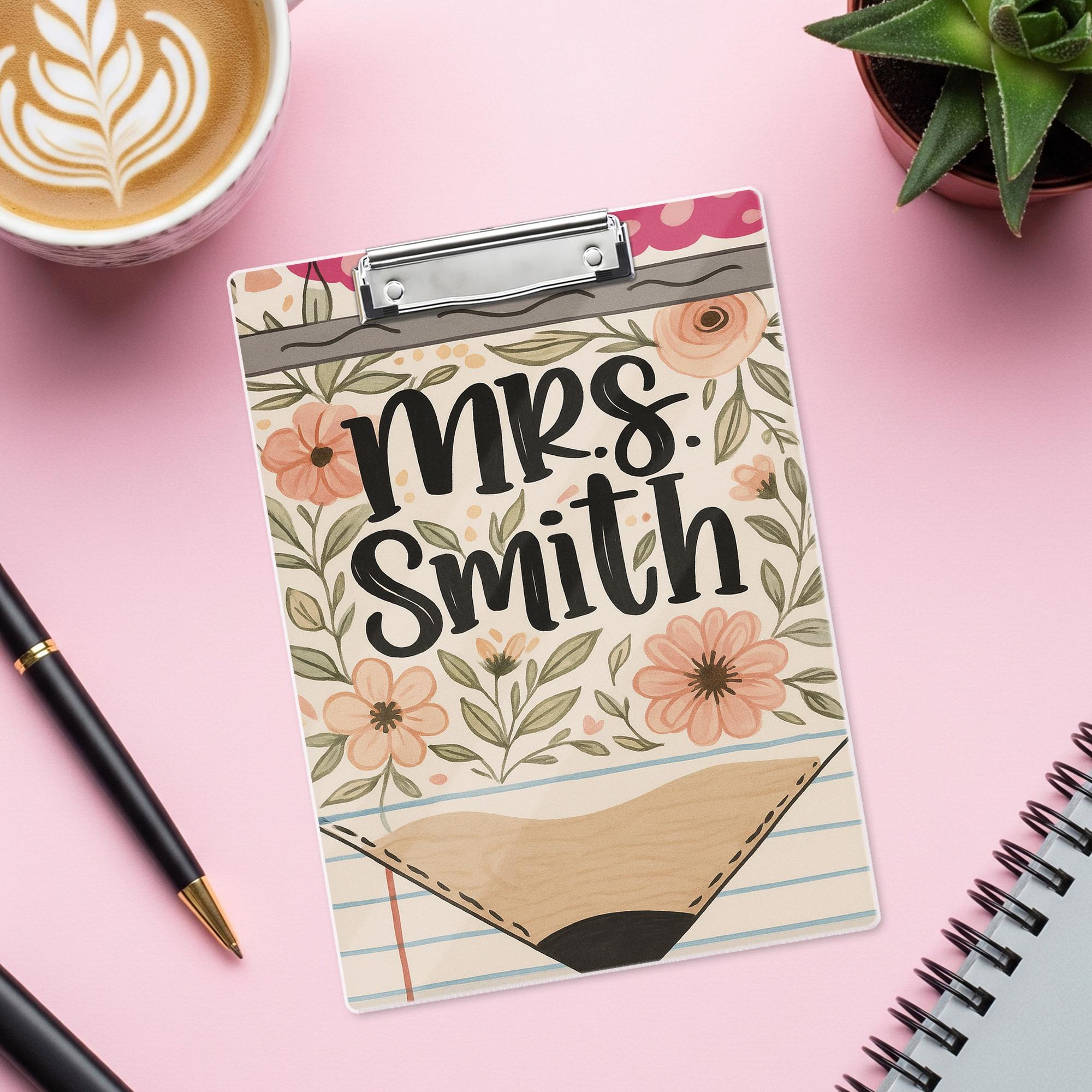 Custom Floral Teacher Clipboard, Personalized Name Clipboard for Classroom, Cute School Supply Gift for Educators and Staff