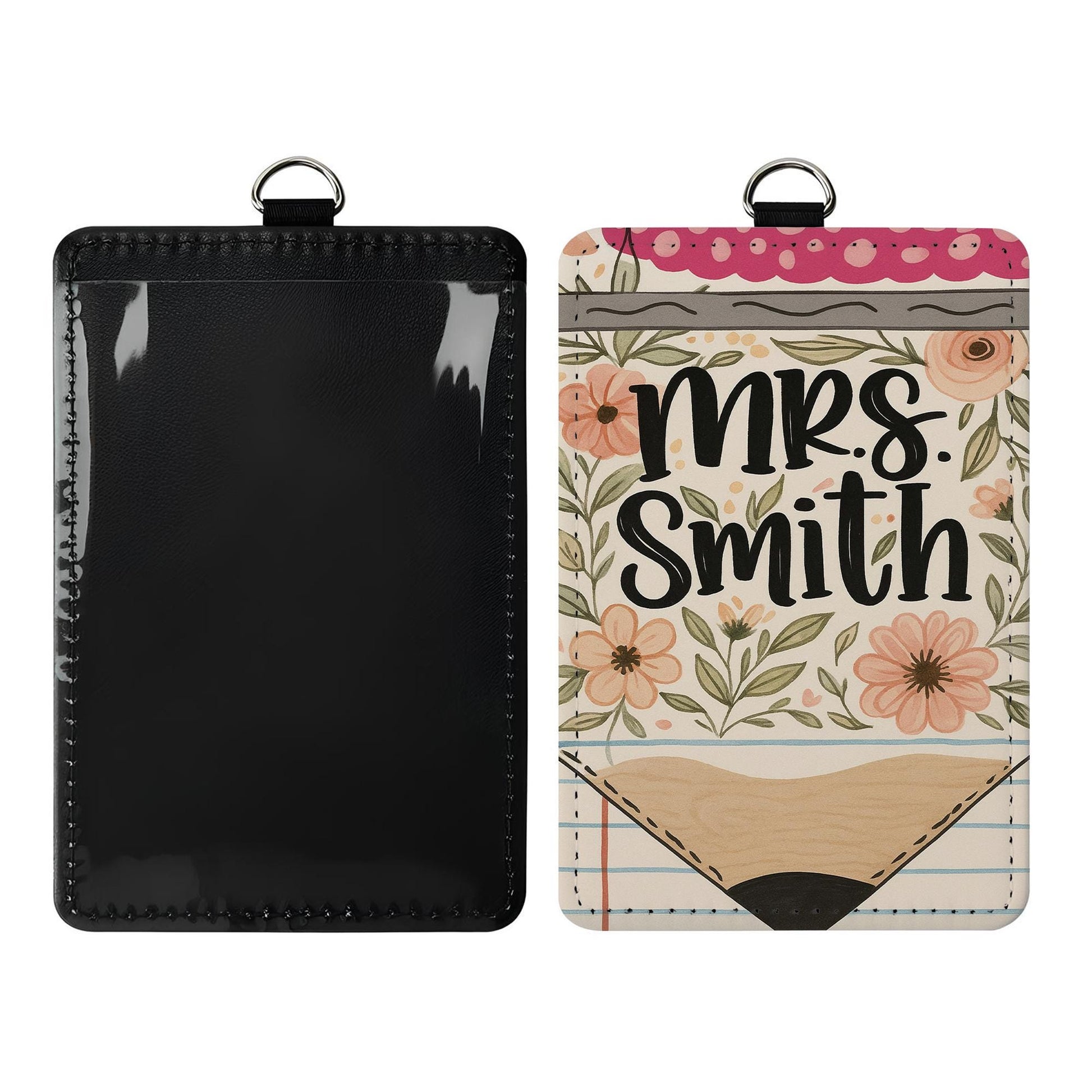 Custom Floral Teacher Badge Holder, Personalized Name ID Tag, Cute Classroom Accessory for Educators, Staff, or Back to School Gift