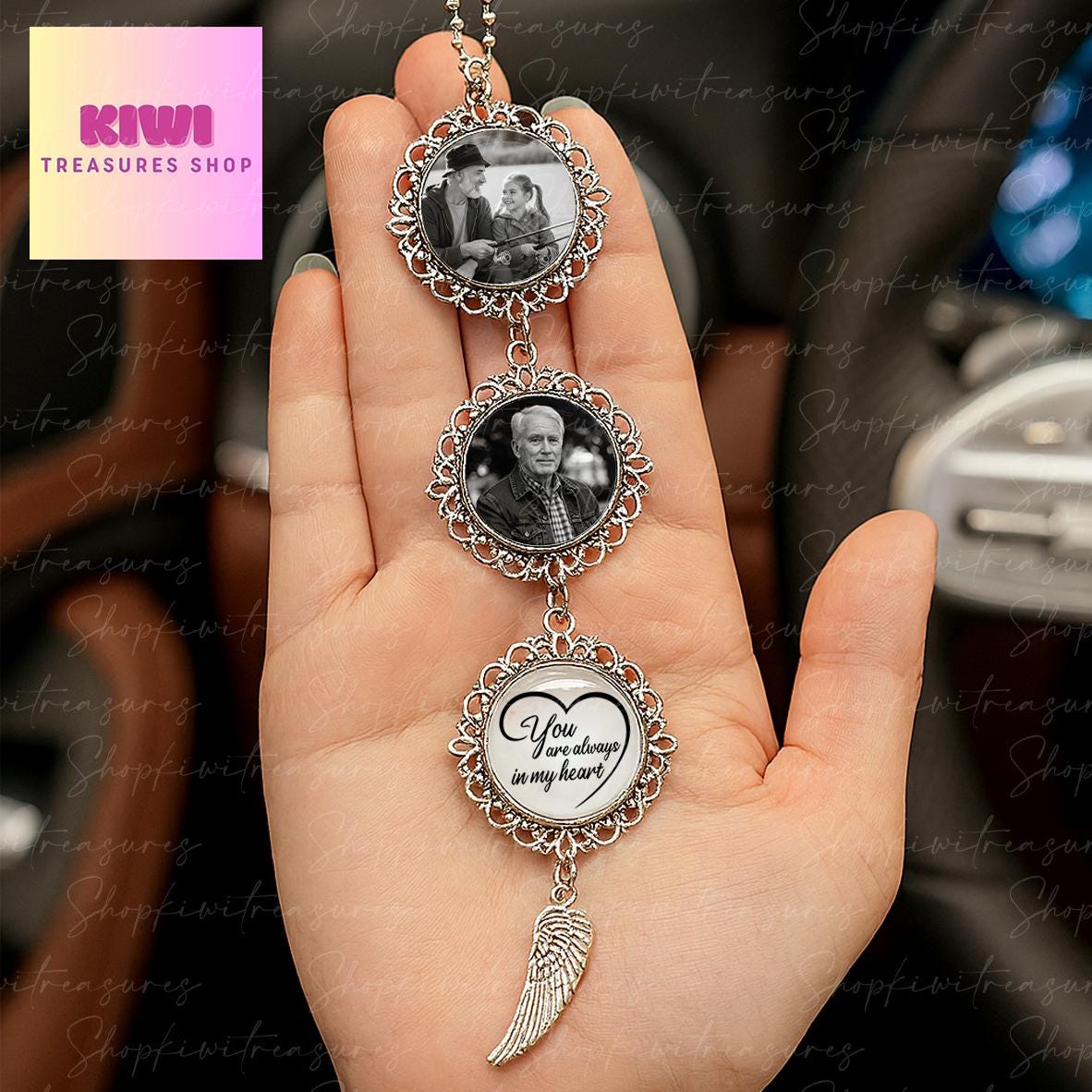 Memorial Photo Charm for Wedding Bouquet or Car | In Loving Memory Keepsake | You Are Always in My Heart Charm | Remembrance Gift for Bride