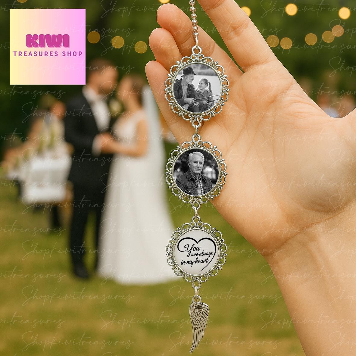 Memorial Photo Charm for Wedding Bouquet or Car | In Loving Memory Keepsake | You Are Always in My Heart Charm | Remembrance Gift for Bride