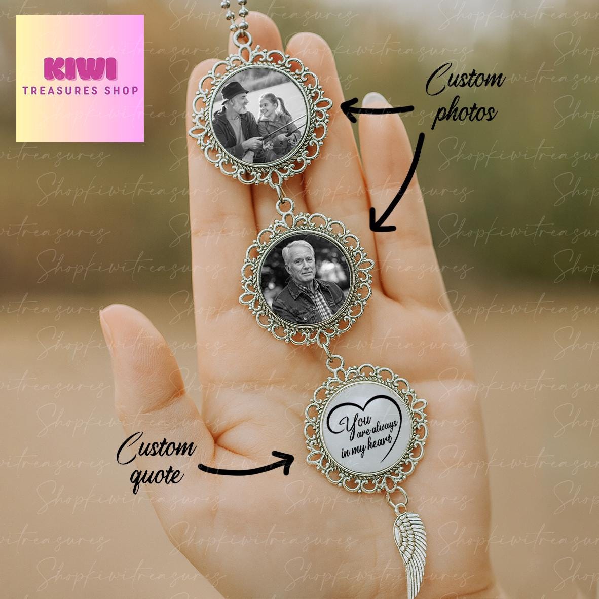 Memorial Photo Charm for Wedding Bouquet or Car | In Loving Memory Keepsake | You Are Always in My Heart Charm | Remembrance Gift for Bride