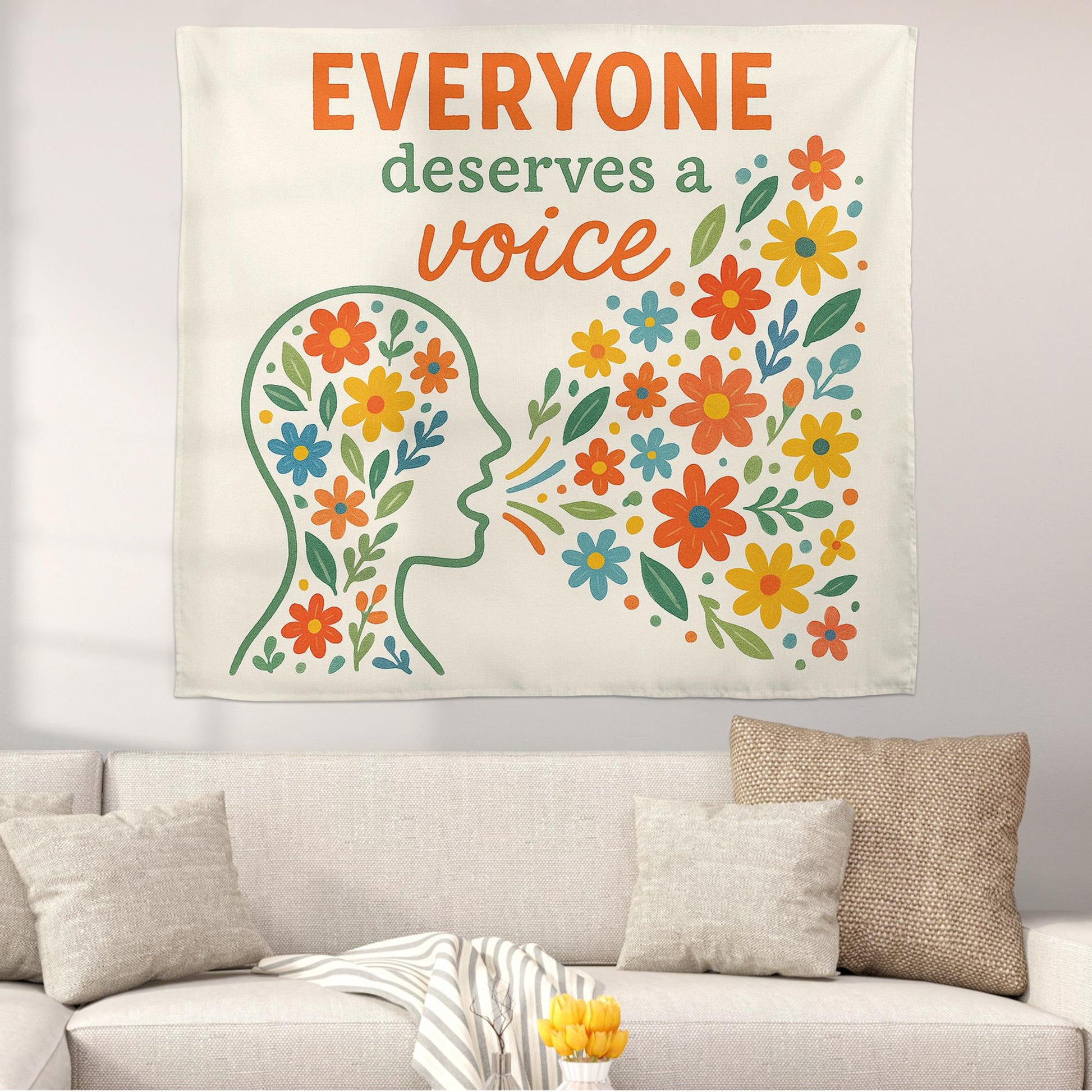 Everyone Deserves a Voice Tapestry, Speech Therapy Wall Art, SLP Office Decor, Floral Communication Banner, Therapist Gift