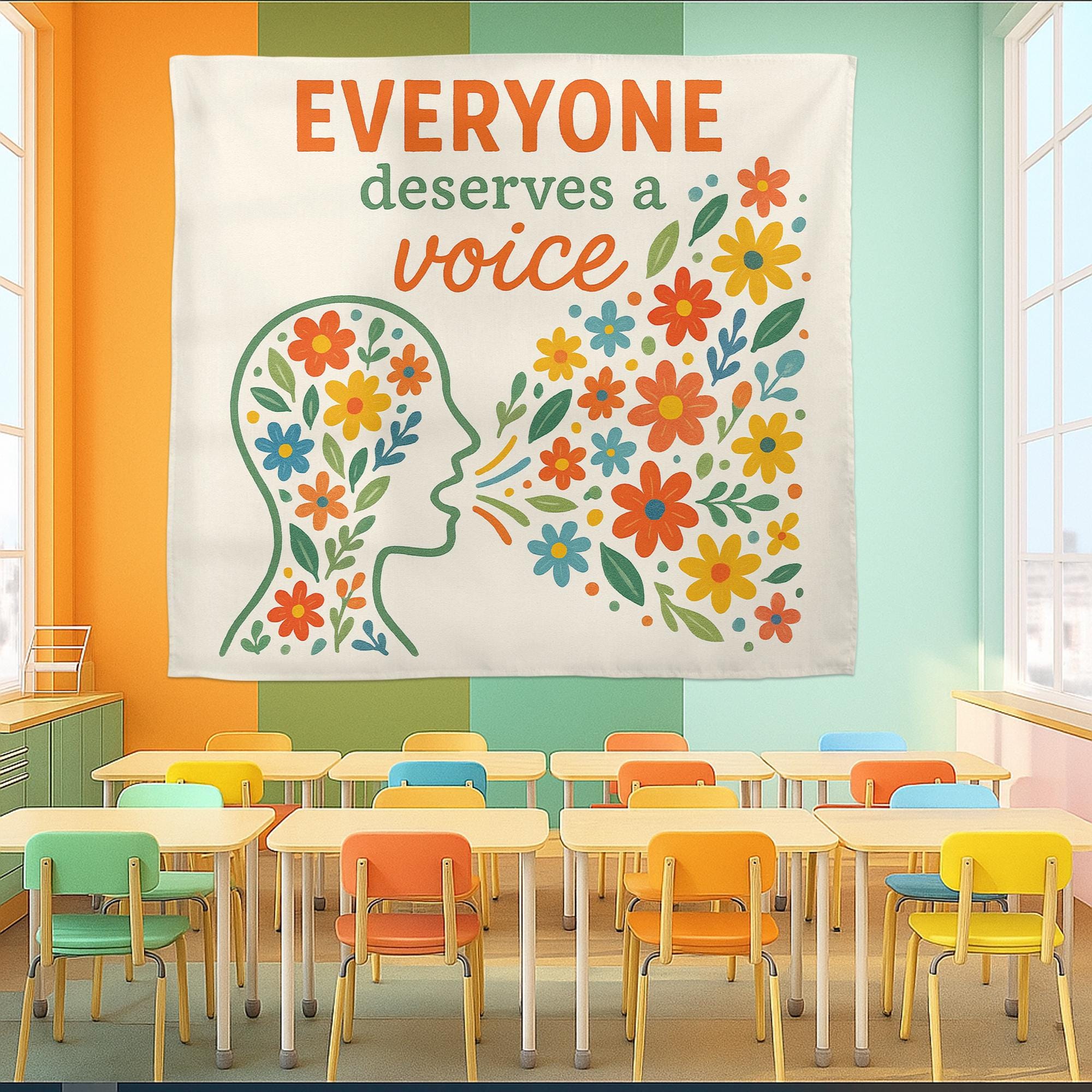 Everyone Deserves a Voice Tapestry, Speech Therapy Wall Art, SLP Office Decor, Floral Communication Banner, Therapist Gift