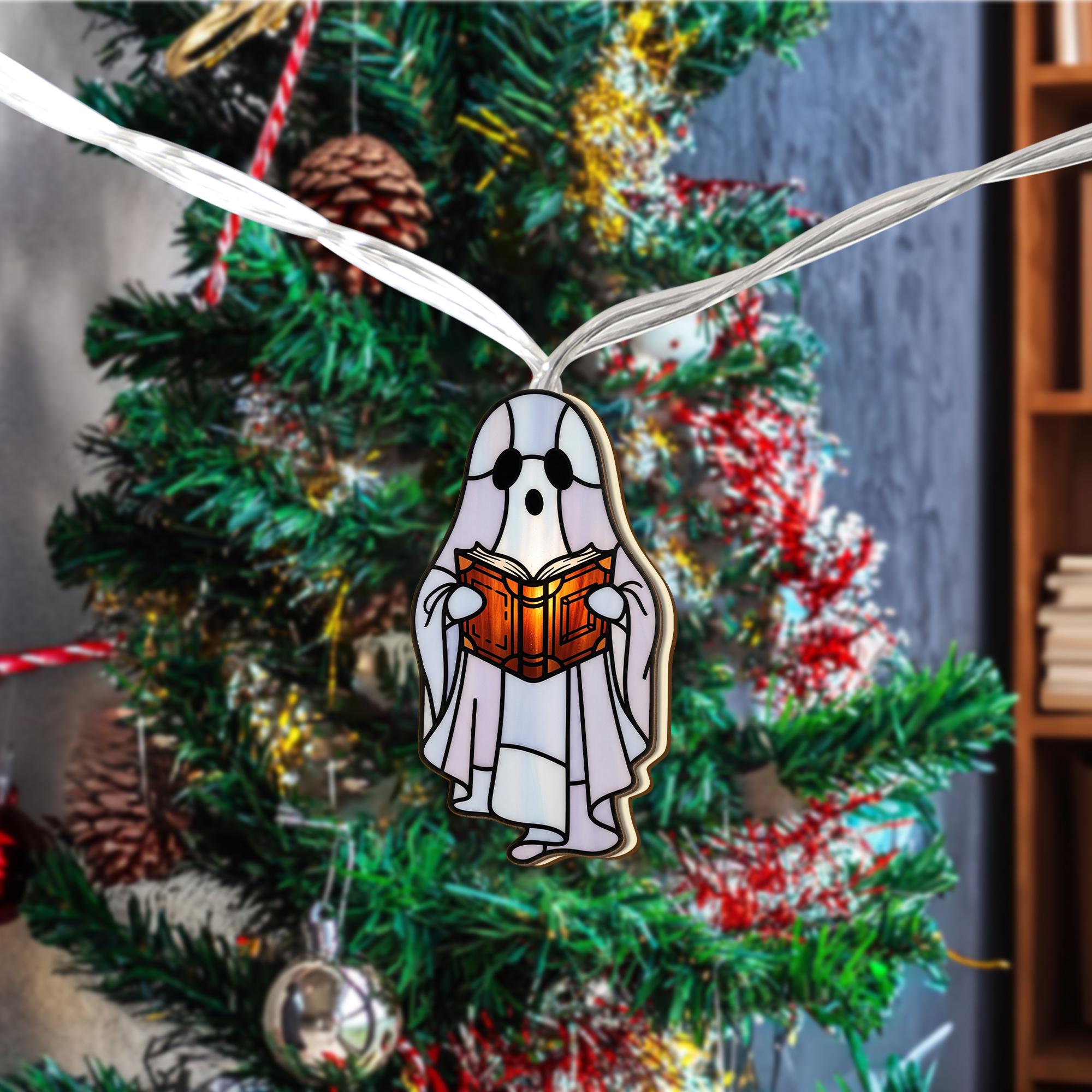 Spooky Ghost Reading Light – Halloween Ghost String Lights with Book, Cute Bookish Ghost Decor, Literary Halloween Indoor Light, Fall Decor