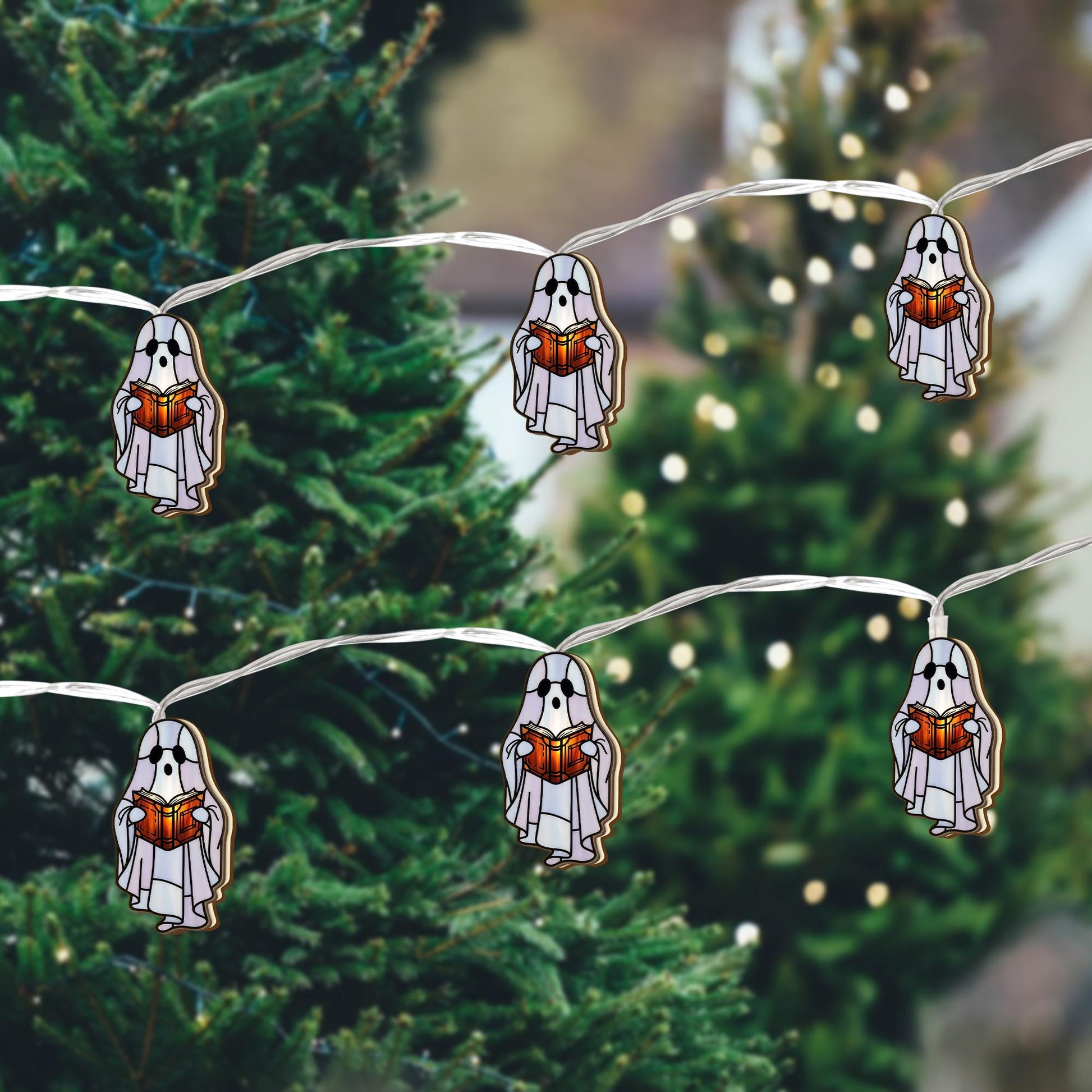 Spooky Ghost Reading Light – Halloween Ghost String Lights with Book, Cute Bookish Ghost Decor, Literary Halloween Indoor Light, Fall Decor