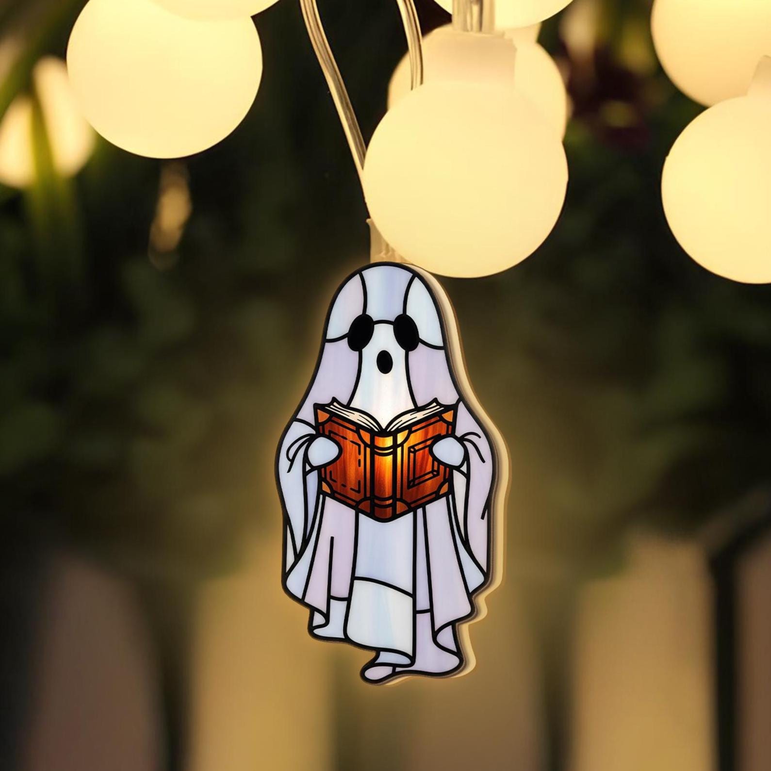 Spooky Ghost Reading Light – Halloween Ghost String Lights with Book, Cute Bookish Ghost Decor, Literary Halloween Indoor Light, Fall Decor