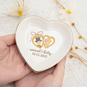 Custom Photo Ceramic Jewelry tray, Retro Bride Groom Illustration, Personalized Wedding Gift, Bridal Shower Keepsake, Vintage Engagement