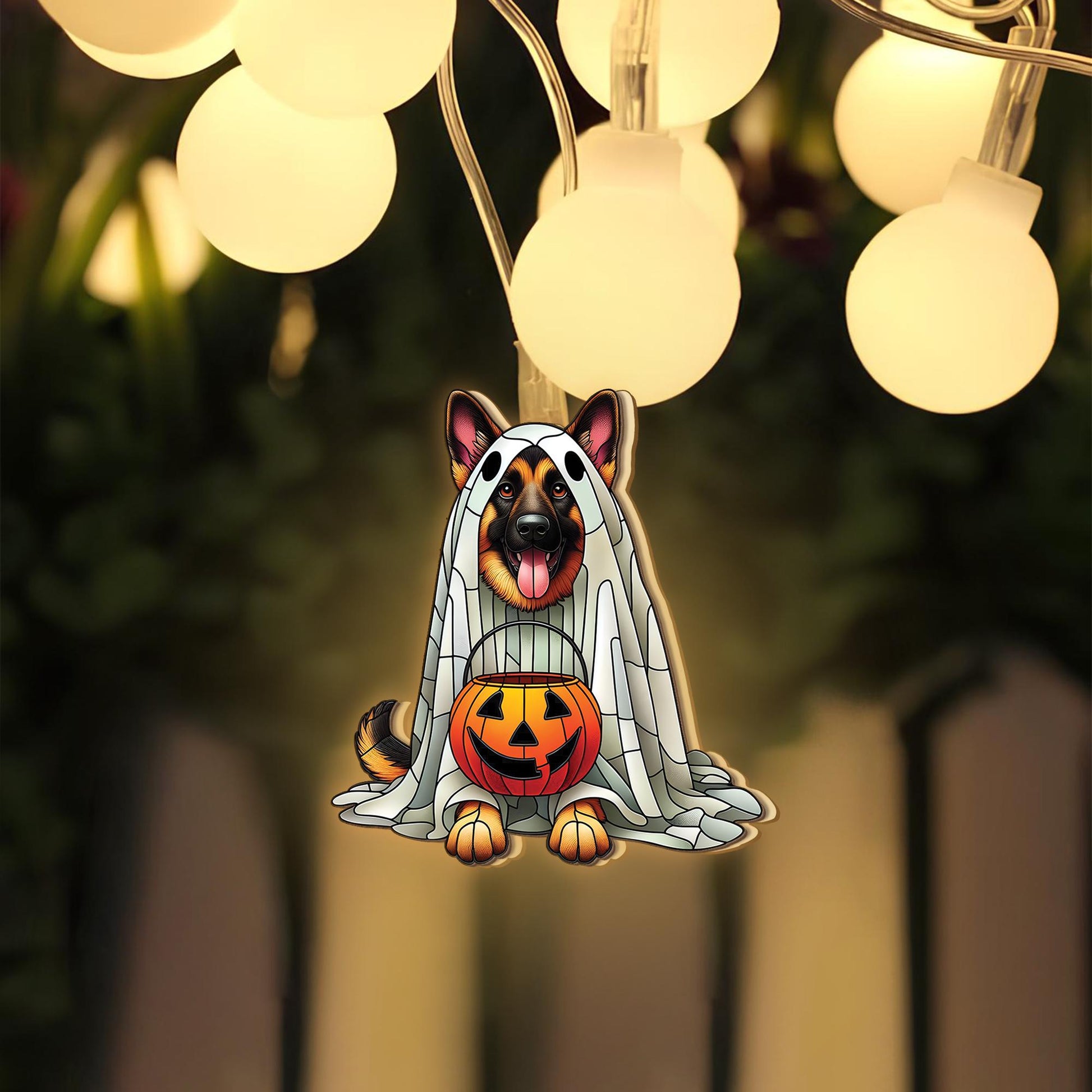 German Shepherd Ghost Lights, Halloween Dog String Lights, Spooky Puppy Garland, Jack O'Lantern Decor, Pet Lover Halloween Decor