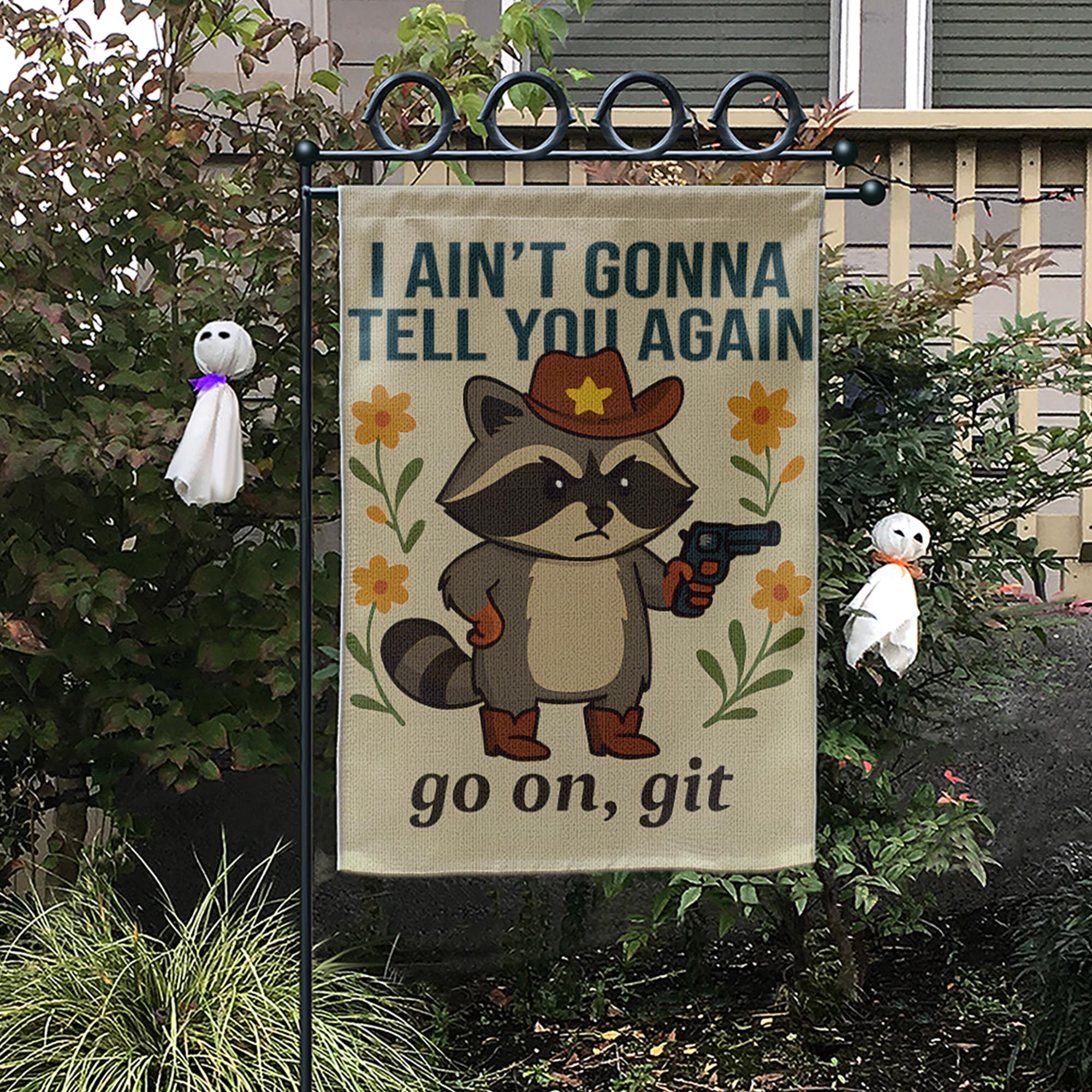 Funny Cowboy Raccoon Garden Flag | Go On Git Yard Decor | Rustic Outdoor Humor Sign | Country Porch Banner | Wild West Lawn Flag