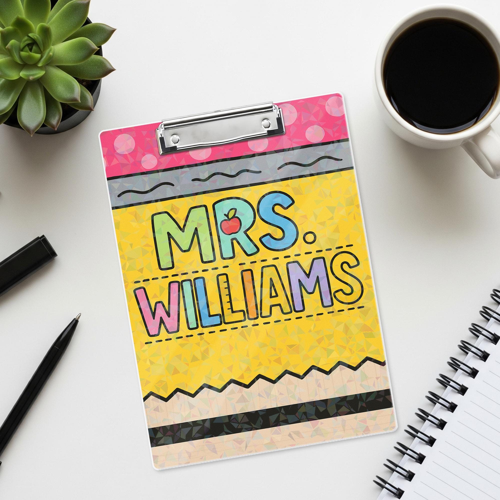 Personalized Teacher Clipboard | Custom Holographic Name Clipboard | Back to School Gift for Teachers | Classroom Supply