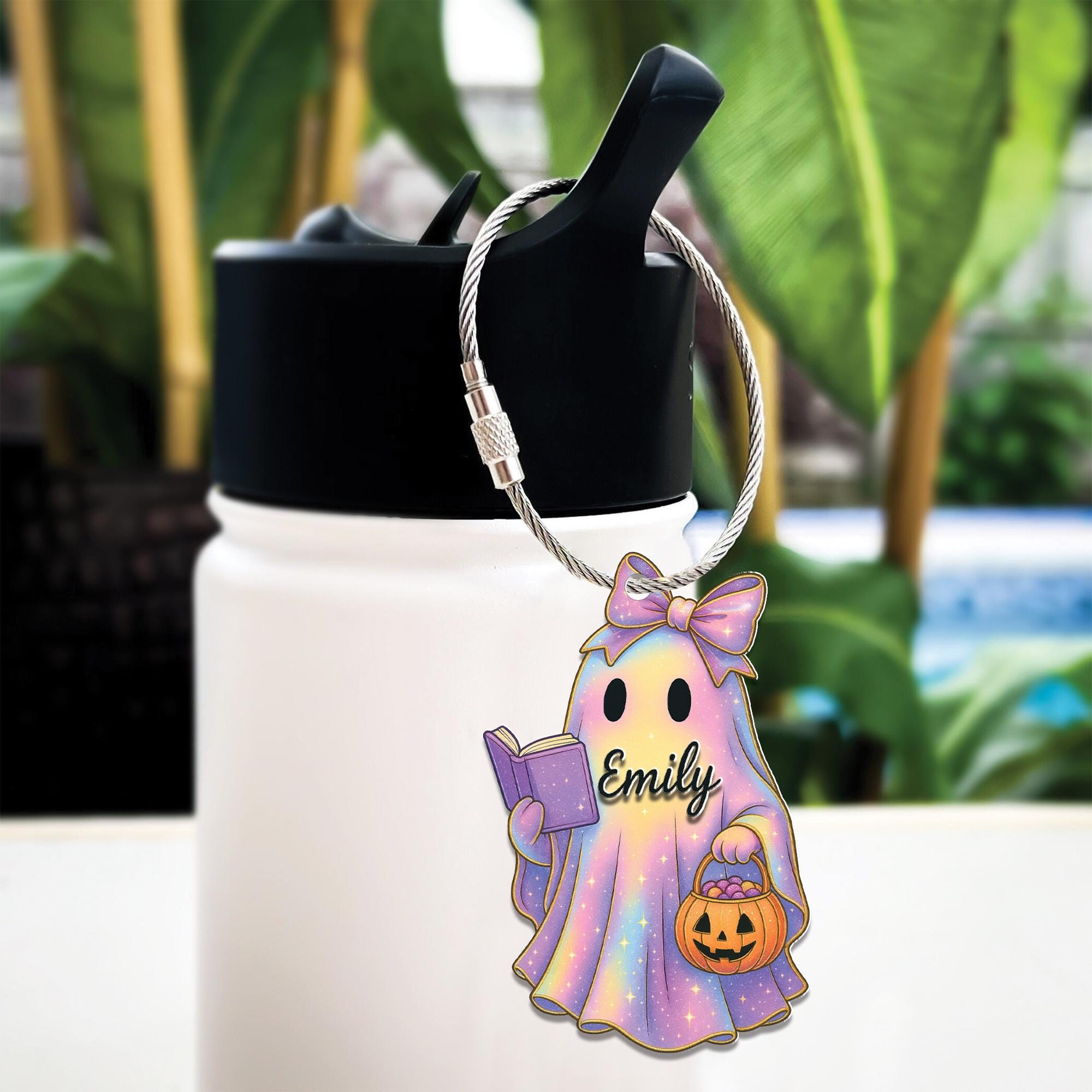Custom Ghost Acrylic Name Tag | Personalized Halloween Bag Tag for Kids | Cute Pastel Ghost Keychain | Trick or Treat Name ID Label