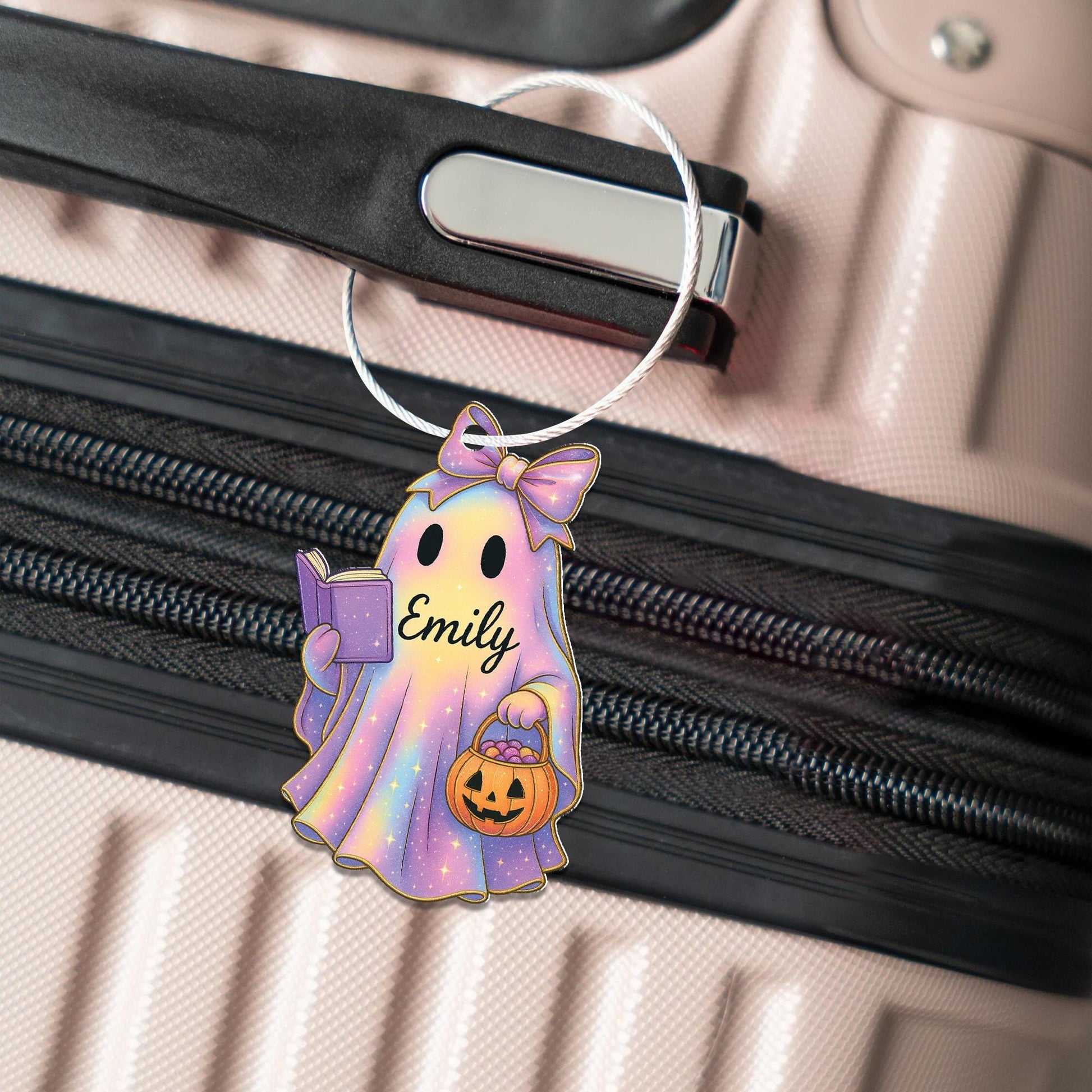 Custom Ghost Acrylic Name Tag | Personalized Halloween Bag Tag for Kids | Cute Pastel Ghost Keychain | Trick or Treat Name ID Label