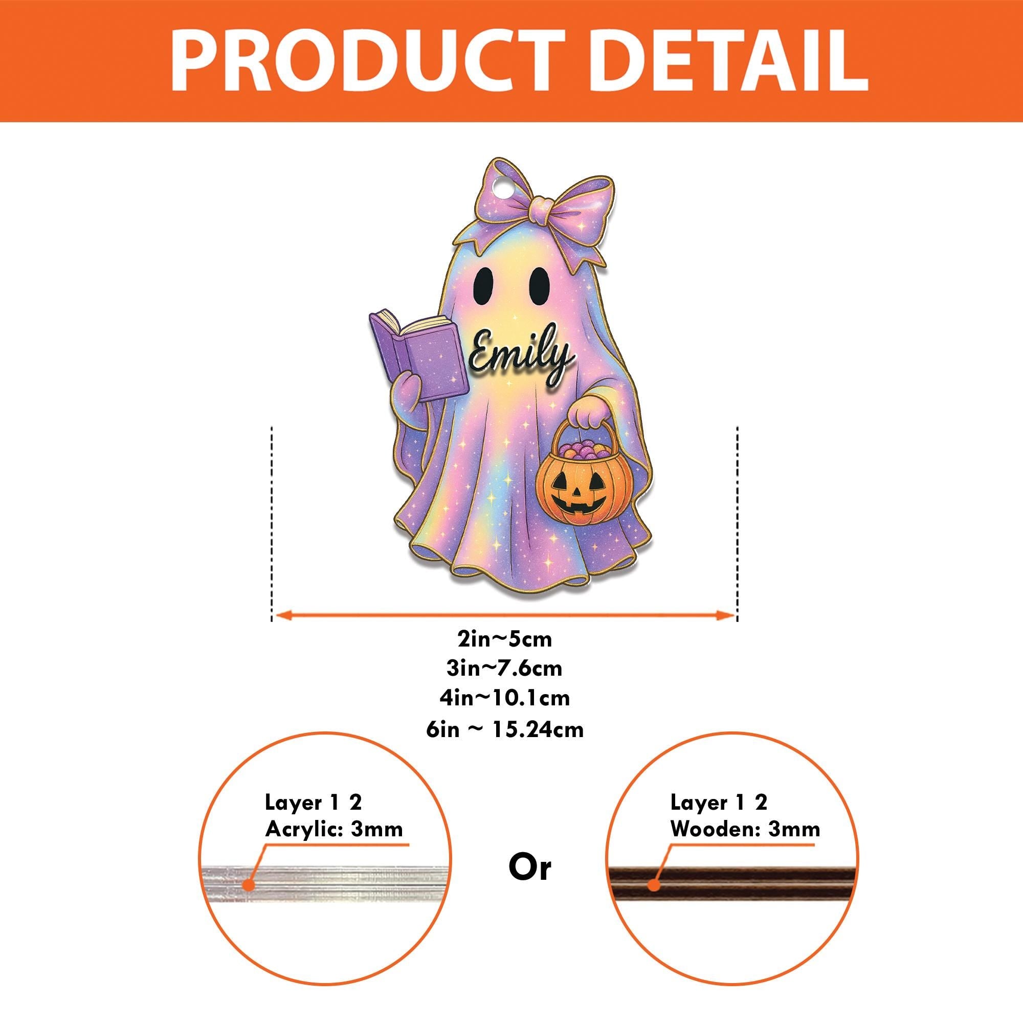 Custom Ghost Acrylic Name Tag | Personalized Halloween Bag Tag for Kids | Cute Pastel Ghost Keychain | Trick or Treat Name ID Label