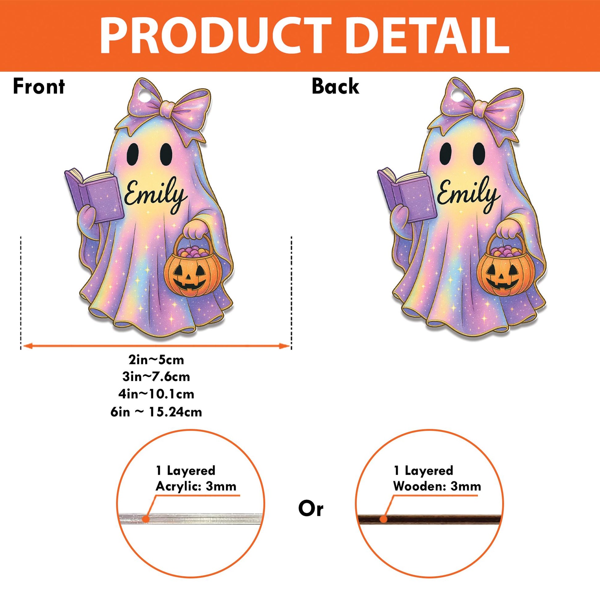 Custom Ghost Acrylic Name Tag | Personalized Halloween Bag Tag for Kids | Cute Pastel Ghost Keychain | Trick or Treat Name ID Label