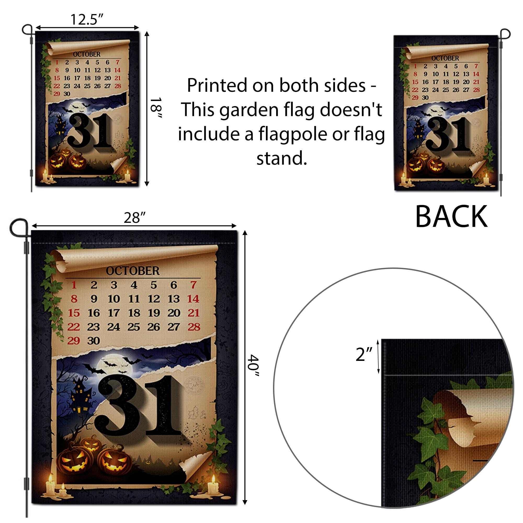 Halloween Garden Flag – October 31 Calendar Yard Decor – Spooky Fall Outdoor Decoration with Pumpkins and Haunted Night Scene
