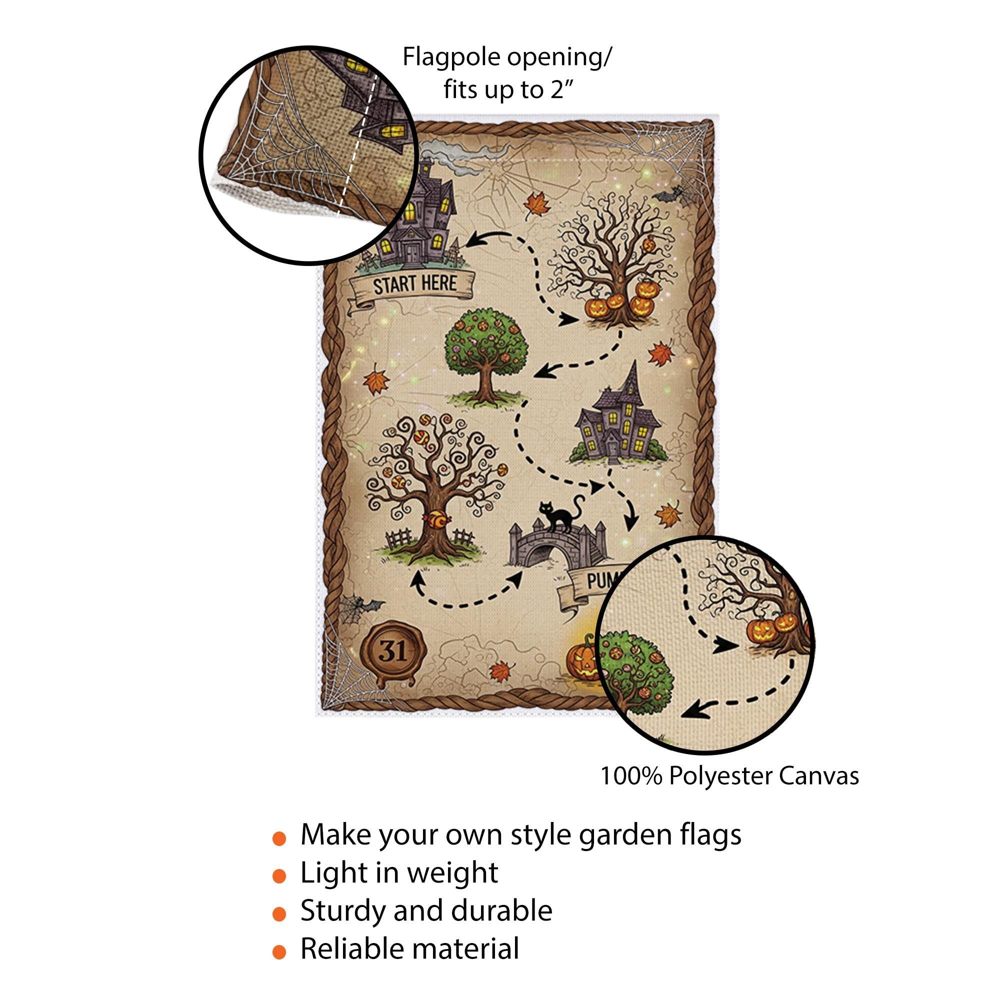 Halloween Treasure Map Garden Flag – Pumpkin Hill Yard Decor – Cute Spooky Outdoor Halloween Decoration for Kids and Family