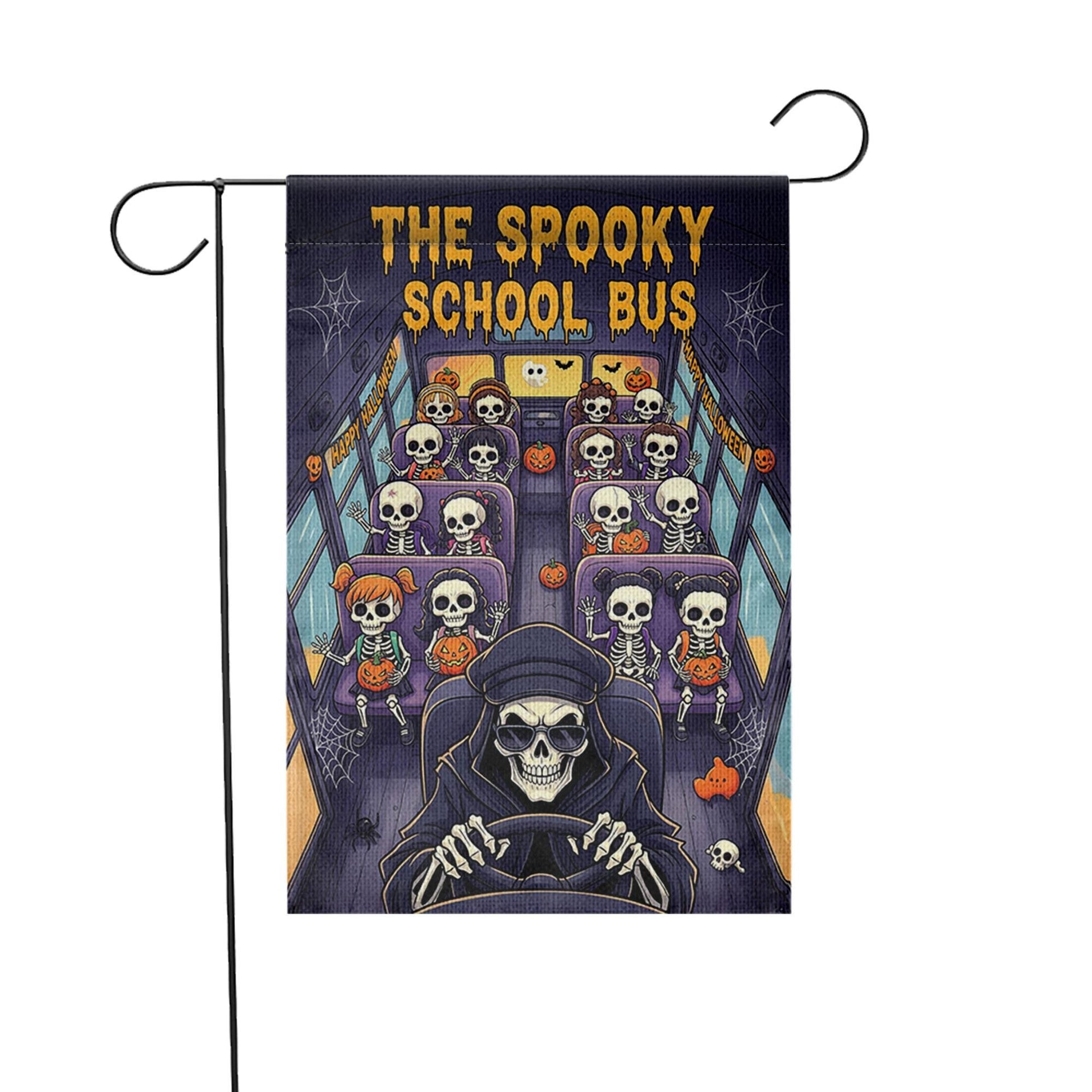 The Spooky School Bus Halloween Garden Flag – Skeleton Kids Yard Decor – Funny Haunted Bus Fall Outdoor Decoration