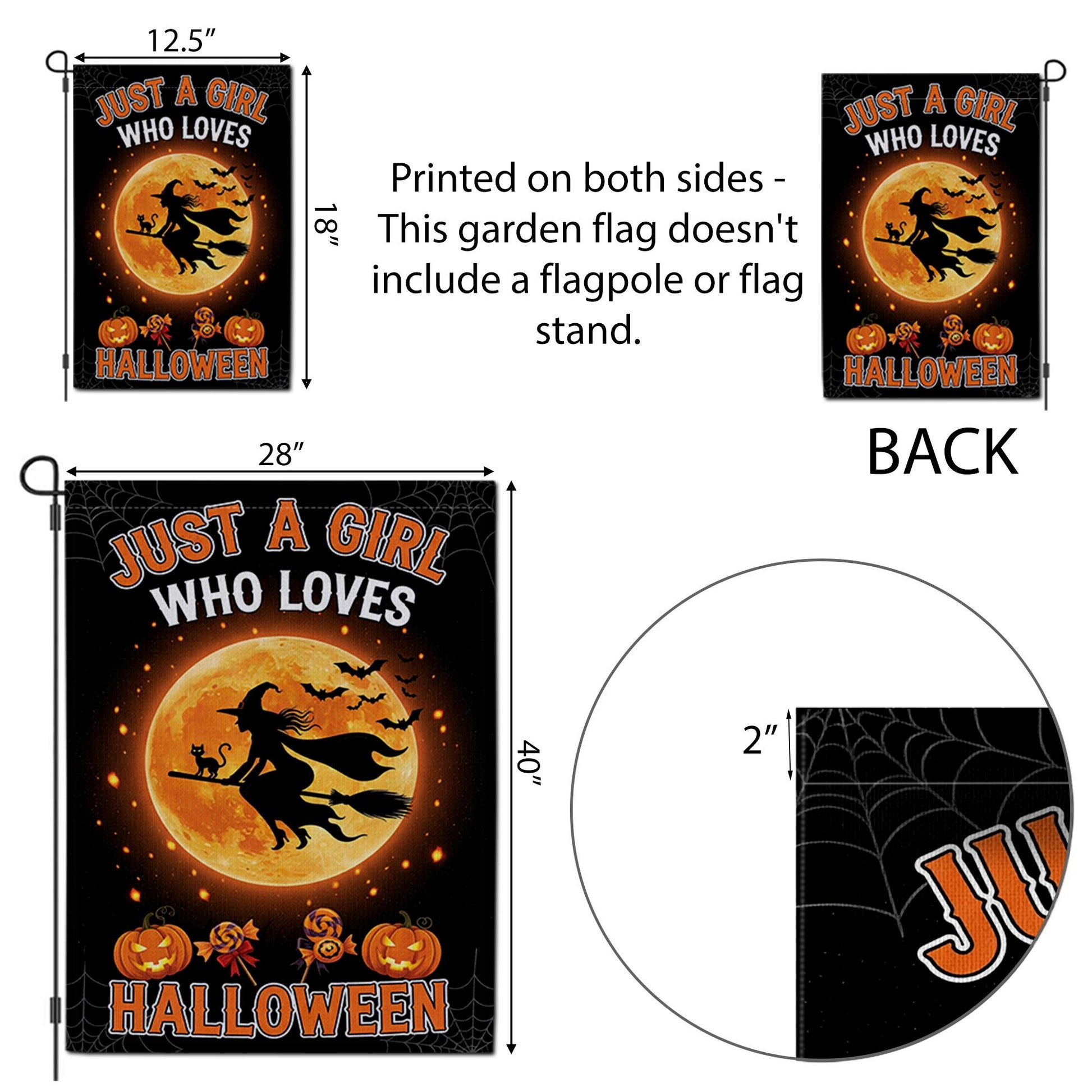 Halloween Garden Flag Witch Flying on Broom – Just a Girl Who Loves Halloween Yard Decor, Fall Outdoor Decoration, Spooky Season Sign