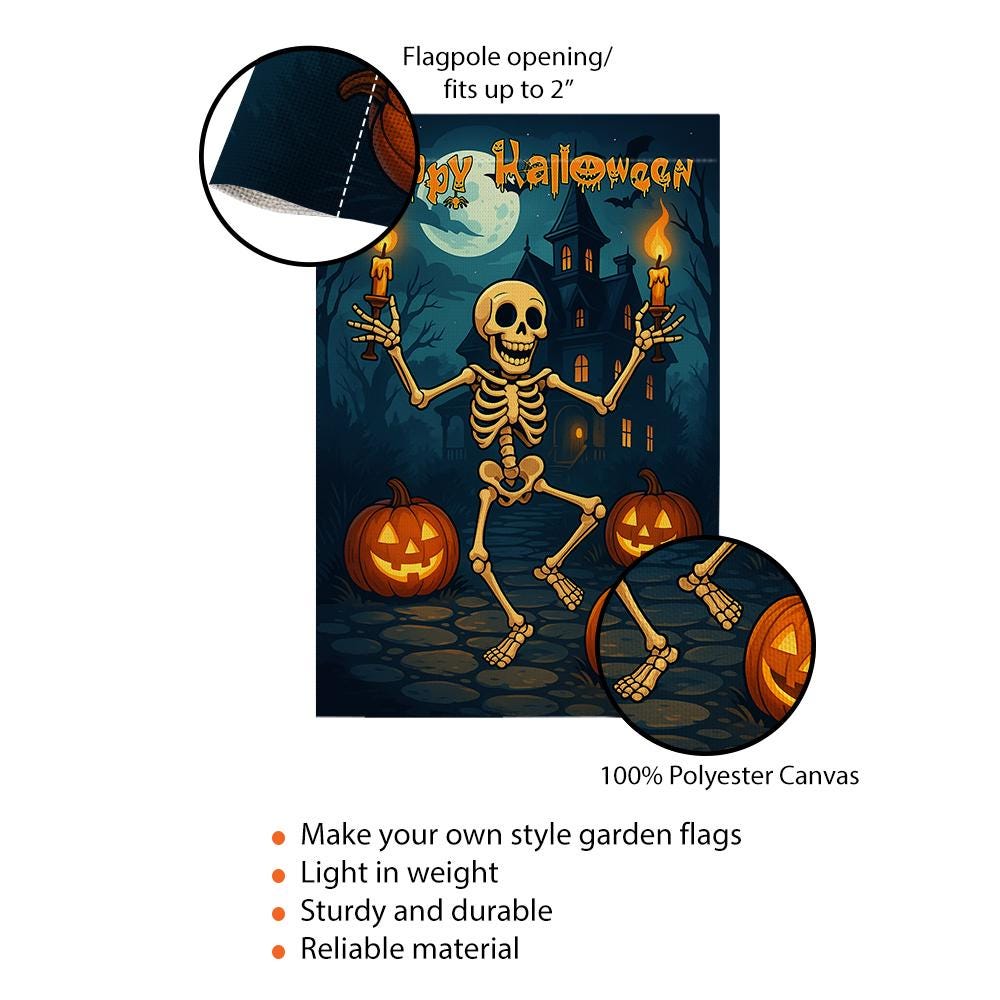 Halloween Skeleton Garden Flag, Spooky Haunted House Yard Decor, Pumpkin Halloween Outdoor Banner, Happy Halloween Sign, Home Decor