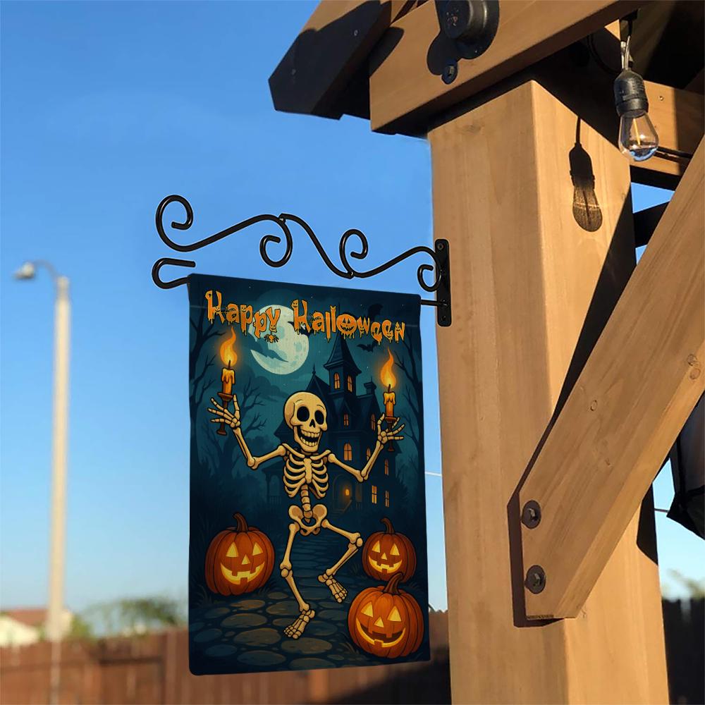 Halloween Skeleton Garden Flag, Spooky Haunted House Yard Decor, Pumpkin Halloween Outdoor Banner, Happy Halloween Sign, Home Decor