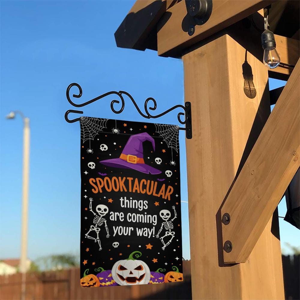 Spooktacular Halloween Garden Flag, Skeleton Pumpkin Yard Decor, Witch Hat Outdoor Banner, Funny Fall Spooky Yard Sign, Home Decor Halloween