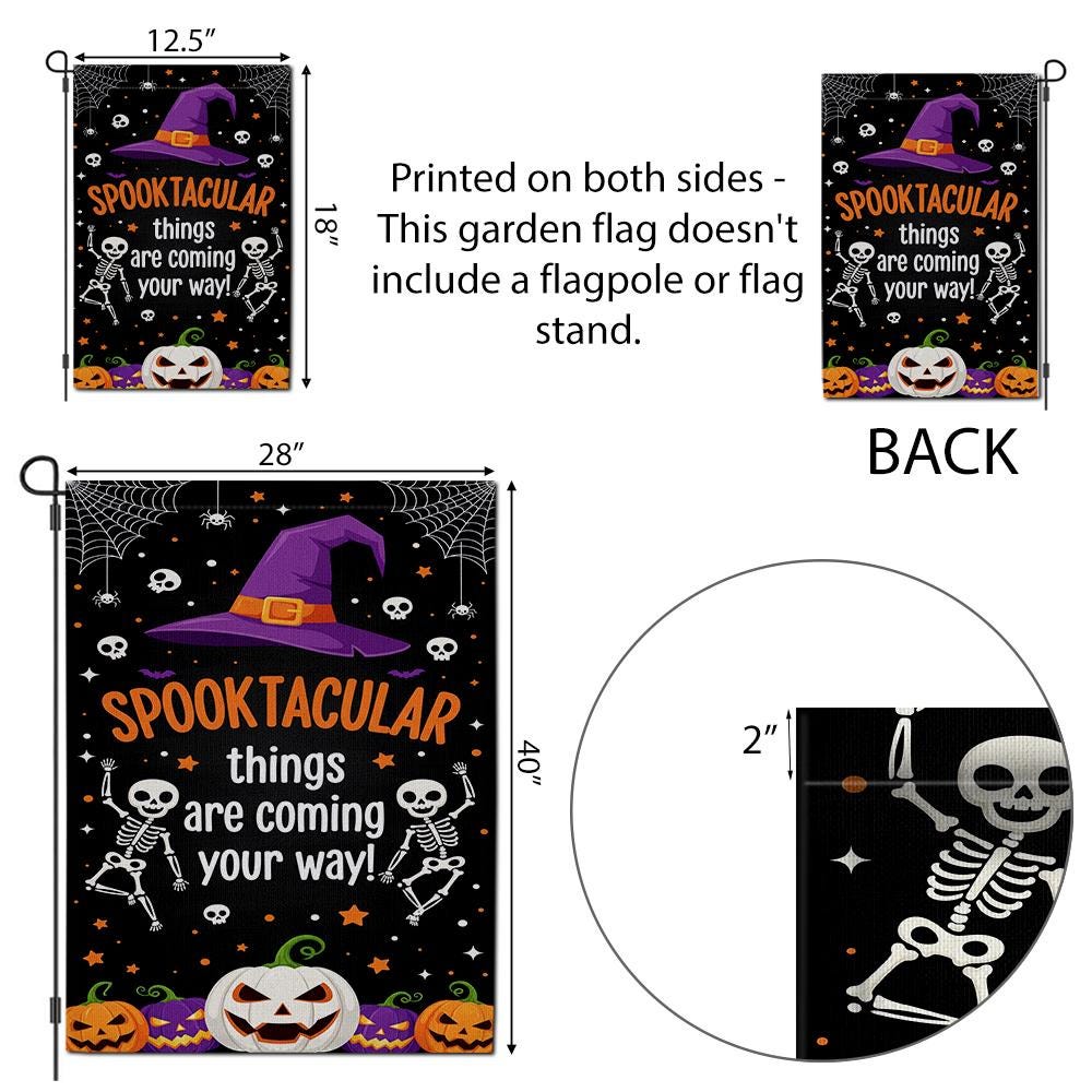 Spooktacular Halloween Garden Flag, Skeleton Pumpkin Yard Decor, Witch Hat Outdoor Banner, Funny Fall Spooky Yard Sign, Home Decor Halloween