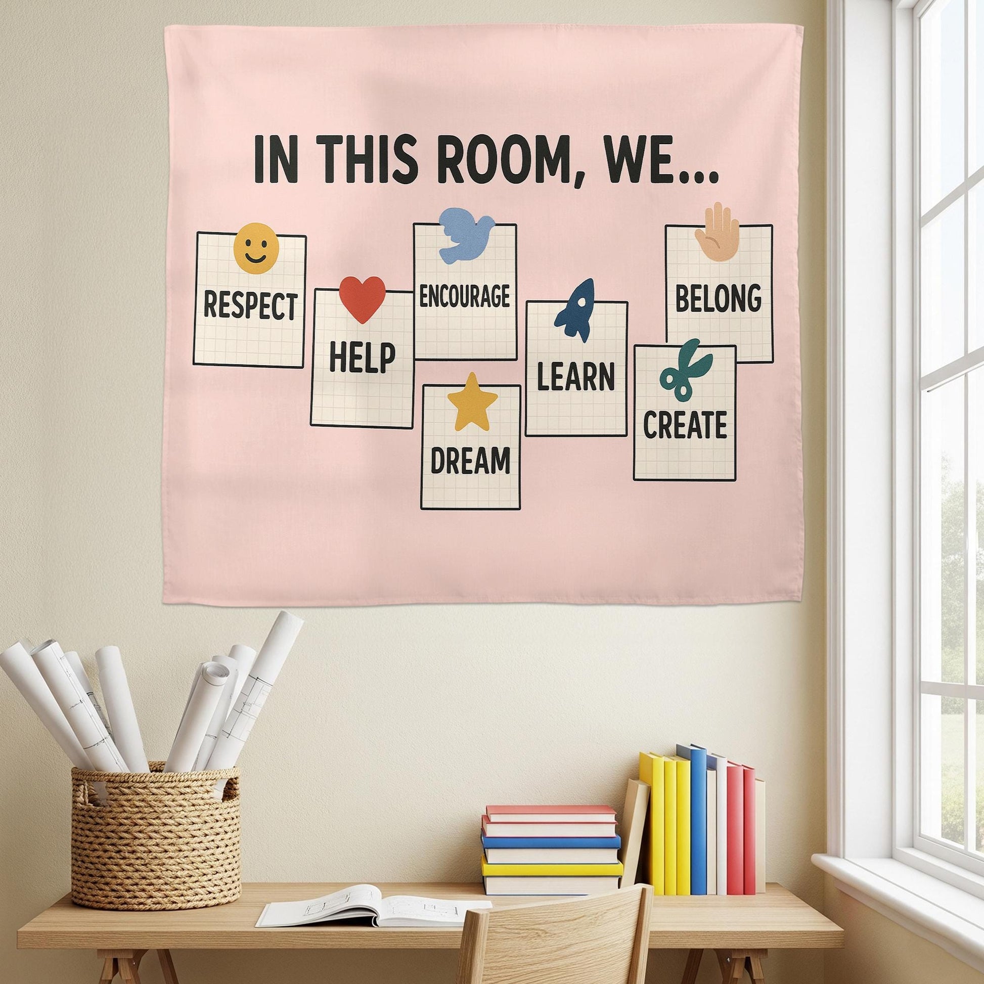 In This Room We Tapestry | Positive Classroom Wall Decor | Motivational Teacher Banner | Encouragement Poster for Kids & Students