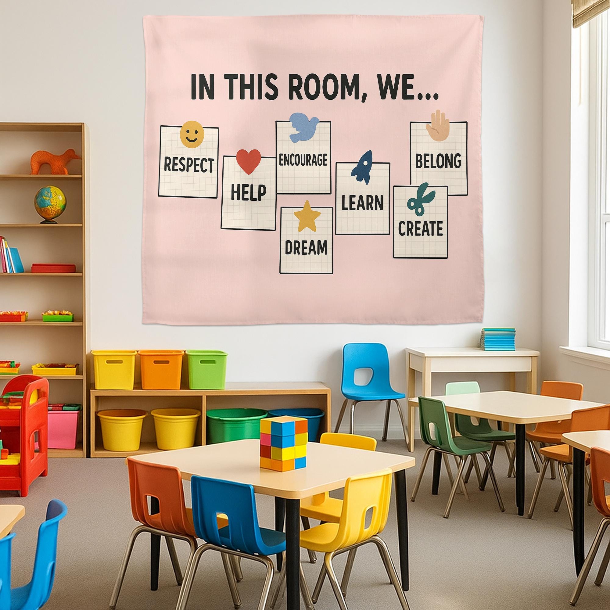 In This Room We Tapestry | Positive Classroom Wall Decor | Motivational Teacher Banner | Encouragement Poster for Kids & Students