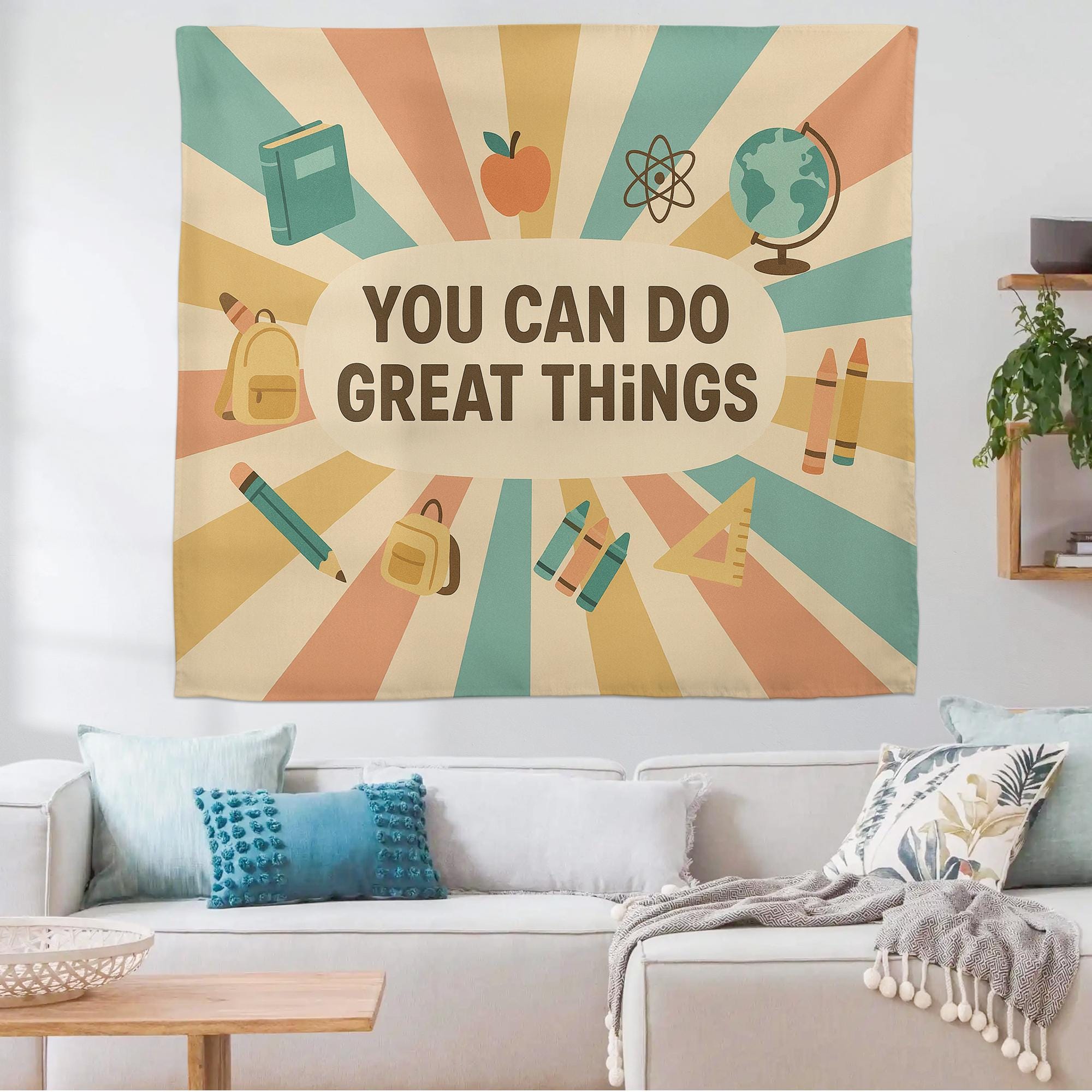 You Can Do Great Things Tapestry | Motivational Classroom Wall Art | Positive Teacher Decor | Back to School Banner for Students