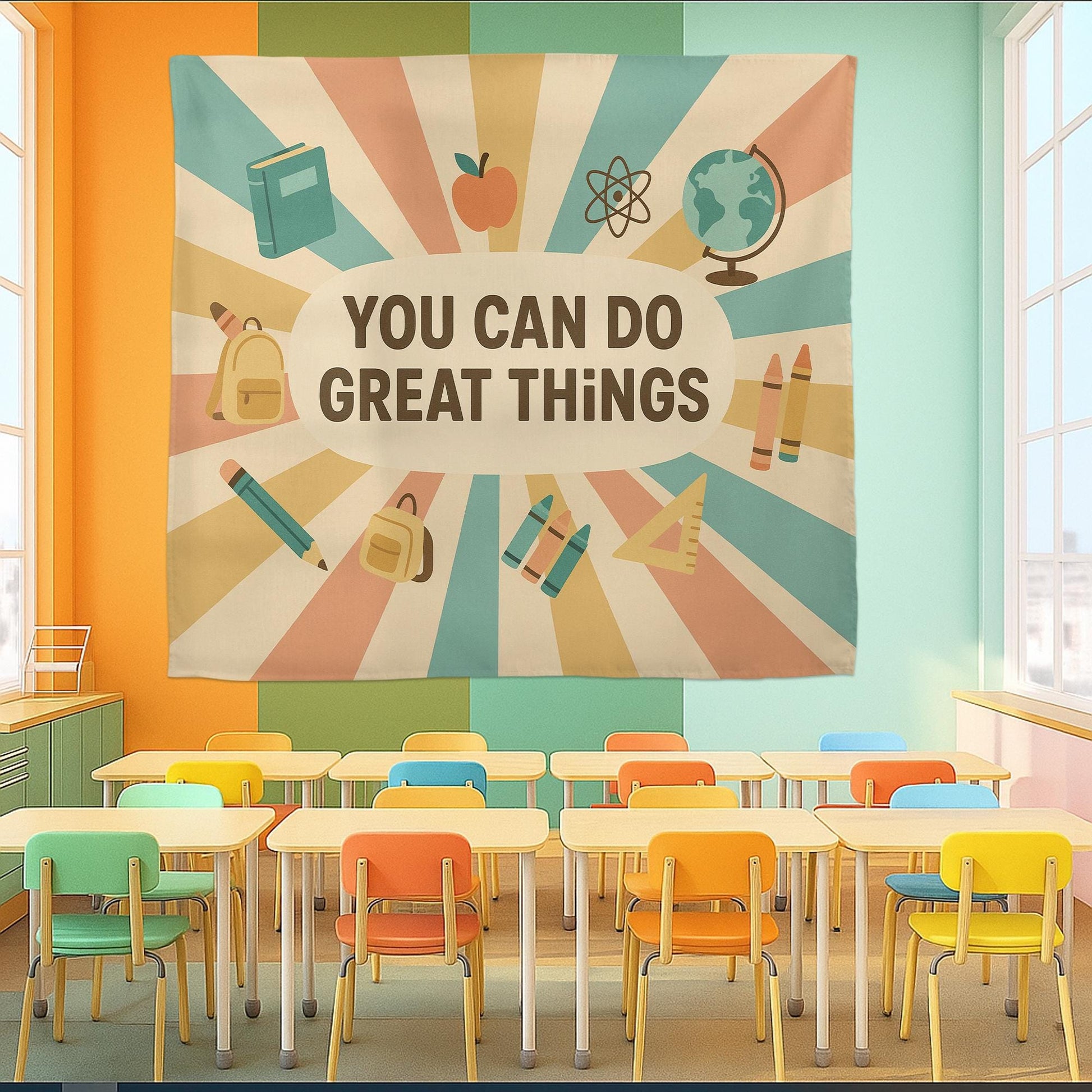 You Can Do Great Things Tapestry | Motivational Classroom Wall Art | Positive Teacher Decor | Back to School Banner for Students