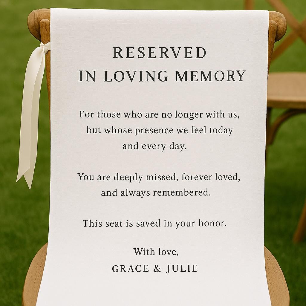 In Loving Memory Wedding Sign | Reserved Chair Banner for Lost Loved Ones | Custom Memorial Ceremony Decor | Personalized Wedding Tribute