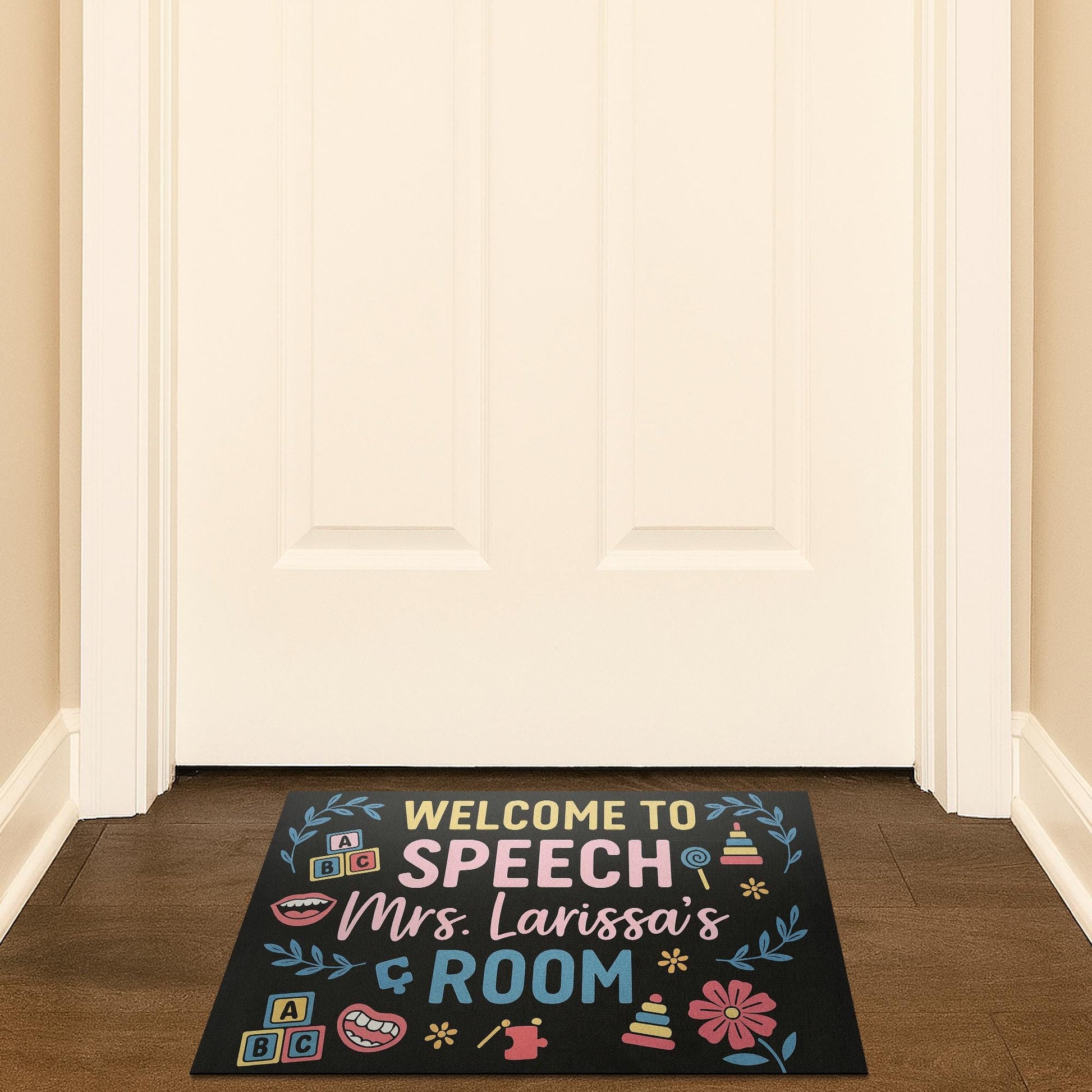 Speech Room Welcome Mat – Personalized Speech Therapist Doormat, SLP Classroom Decor, Custom Name Rug for Therapy or Office, Teacher Gift