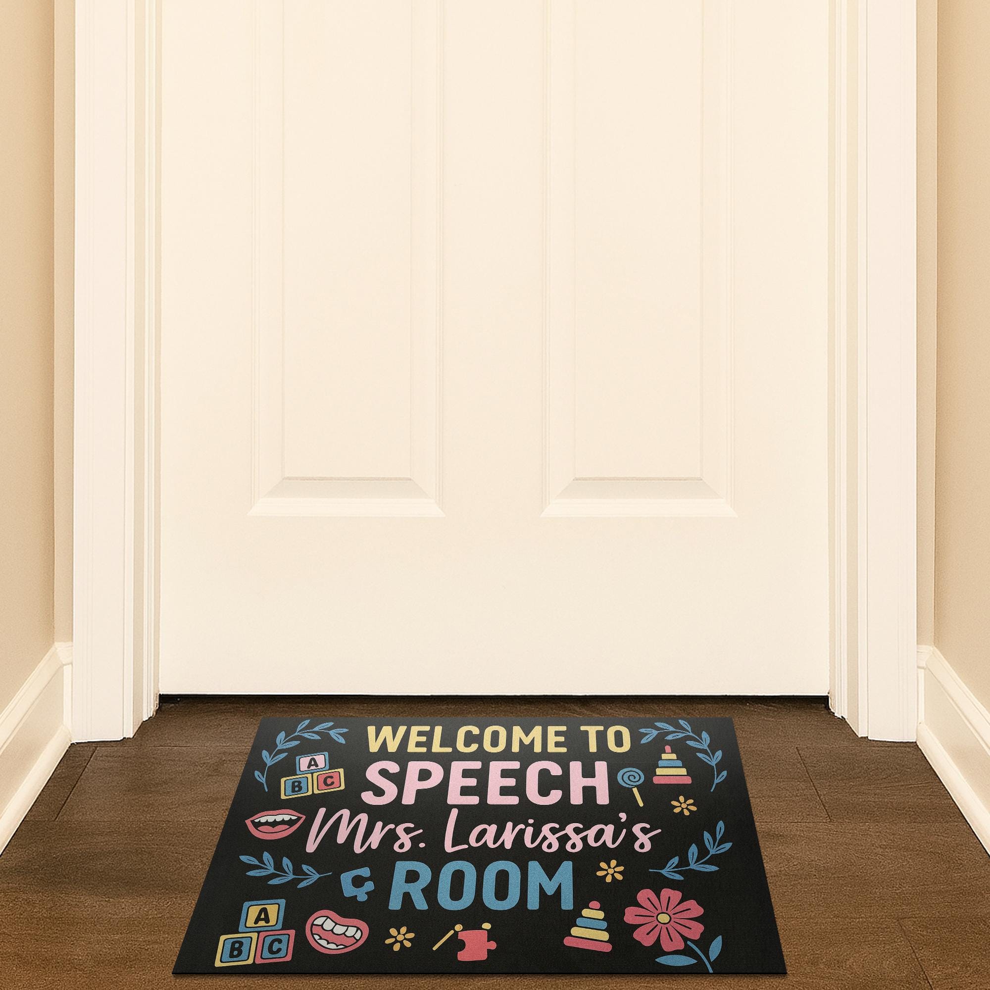Speech Room Welcome Mat – Personalized Speech Therapist Doormat, SLP Classroom Decor, Custom Name Rug for Therapy or Office, Teacher Gift