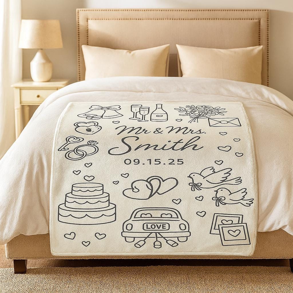 Personalized Wedding Blanket, Mr and Mrs Custom Name Throw, Marriage Date Gift, Newlywed Keepsake, Bride and Groom Blanket