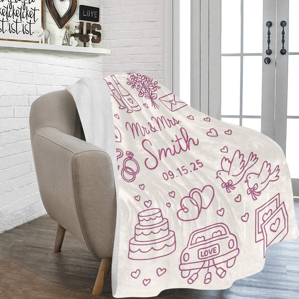 Mr and Mrs Wedding Blanket, Personalized Couple Throw, Marriage Date Keepsake, Bride and Groom Gift, Custom Anniversary Blanket