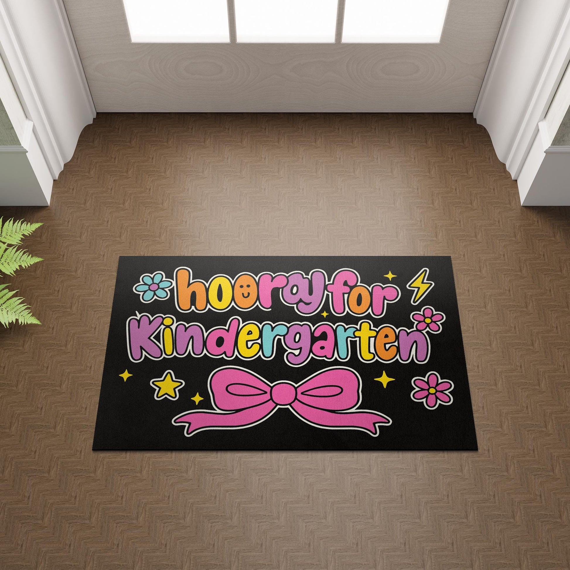 Hooray for Kindergarten Doormat – Cute Classroom Welcome Mat, Colorful Bow Design Rug, Back to School Decor for Teachers, Students, Staffs